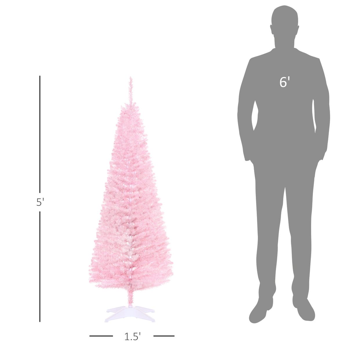 5' Artificial Pencil Christmas Tree, Slim Xmas Tree with 294 Realistic Branch Tips and Plastic Stand, Pink