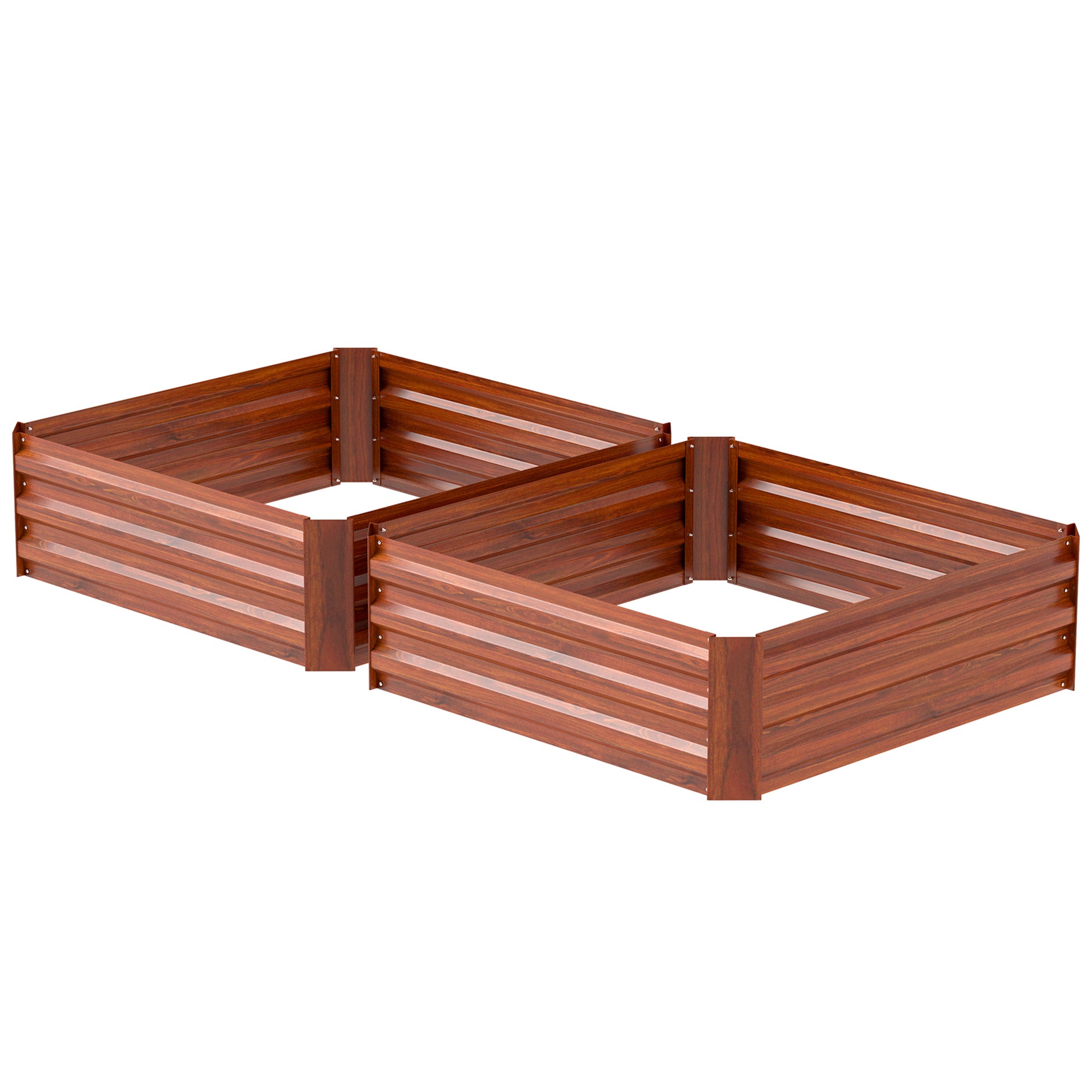 2 Piece Galvanized Raised Garden Bed, 3.3' x 3.3' x 1' Metal Planter Box for Growing Vegetables, Flowers, Herbs, Succulents, Dark Brown - Brown