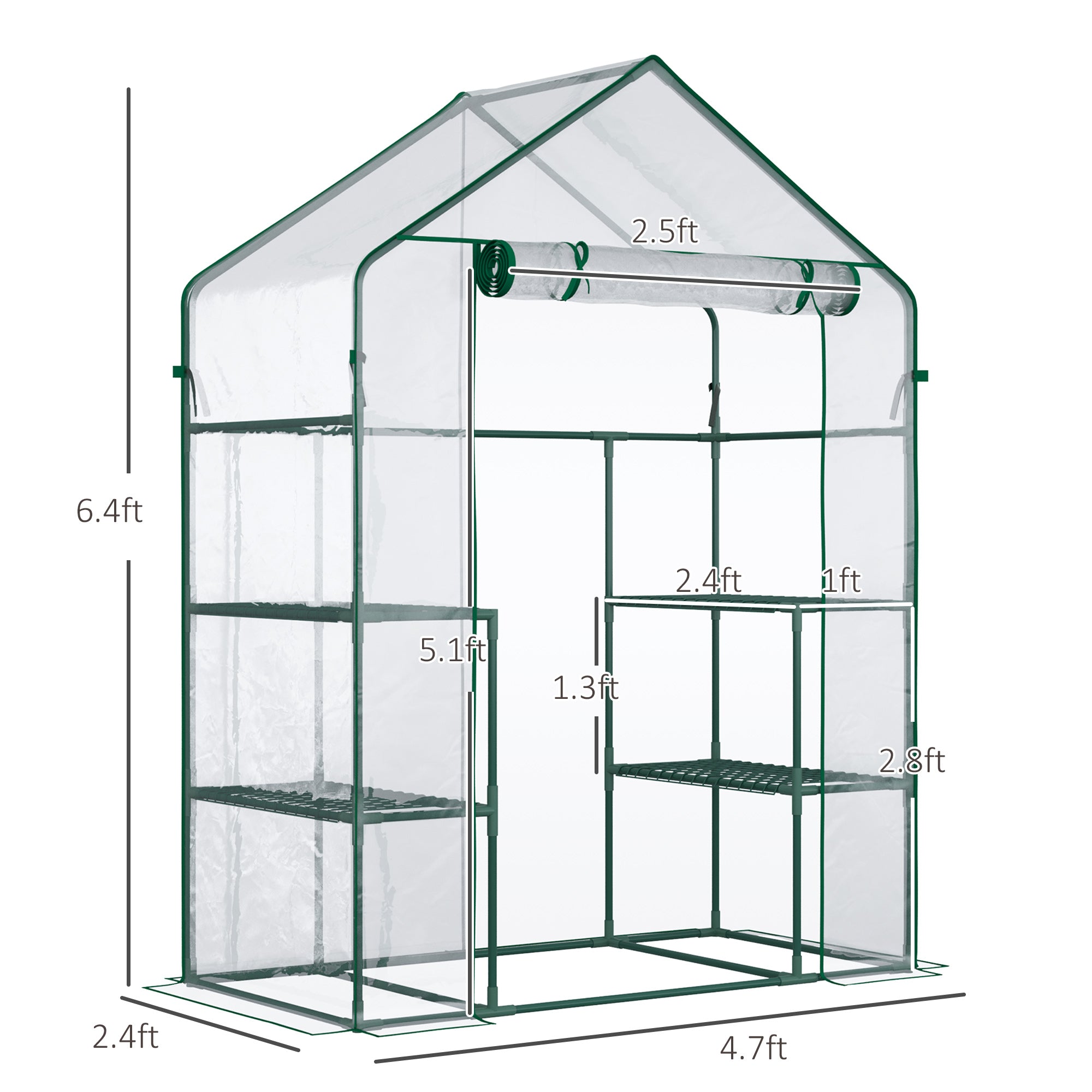 5' x 2.5' x 6.5' Mini Walk-in Greenhouse Kit, Portable Green House with 3 Tier Shelves, Roll-Up Door, and Weatherized Plastic Cover for Backyard Garden, Clear - Clear - Image 3
