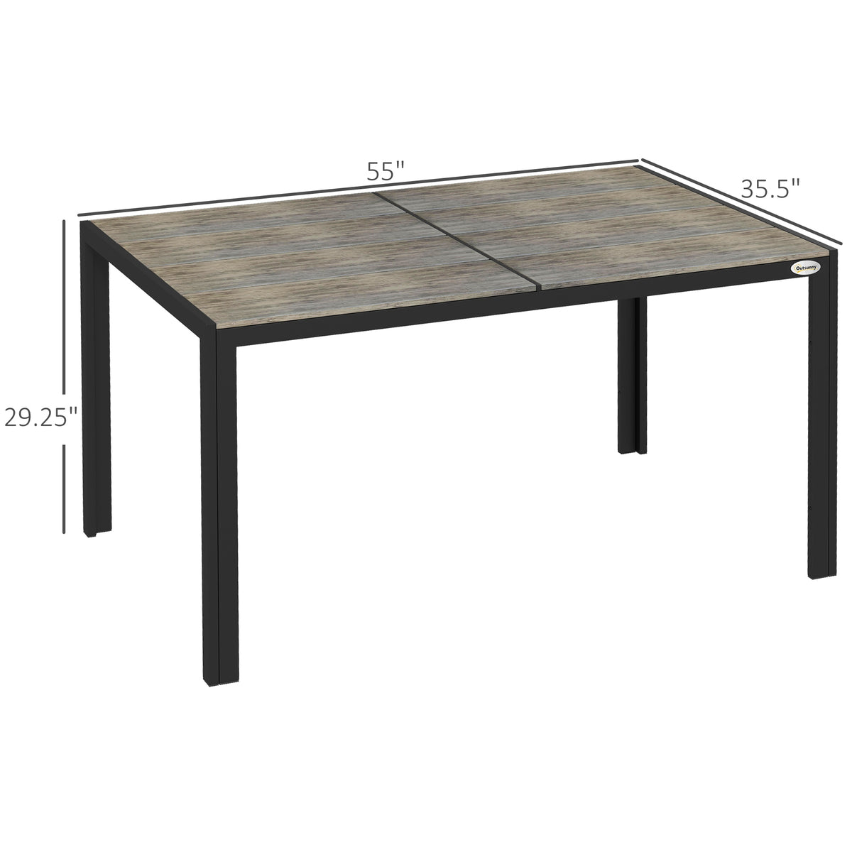 Patio Table for 6 with Aluminum Frame, Faux Wood Tabletop, Rectangular Outdoor Table for Backyard, Lawn, Balcony, Gray