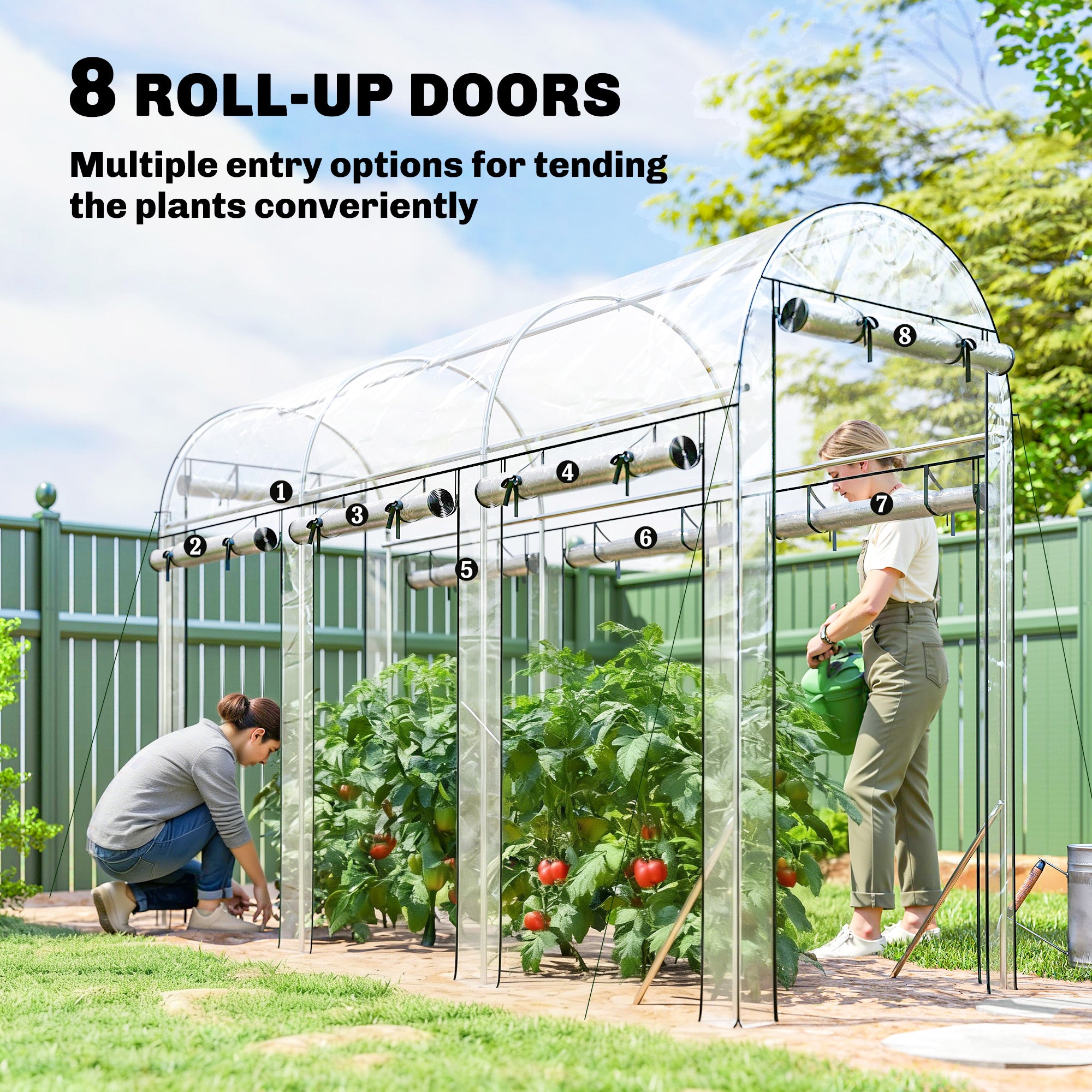 Walk-in Tunnel Greenhouse, Hoop House Greenhouse with 8 Roll-Up Doors, 10' x 3' x 6.5', Clear - Clear - Image 4