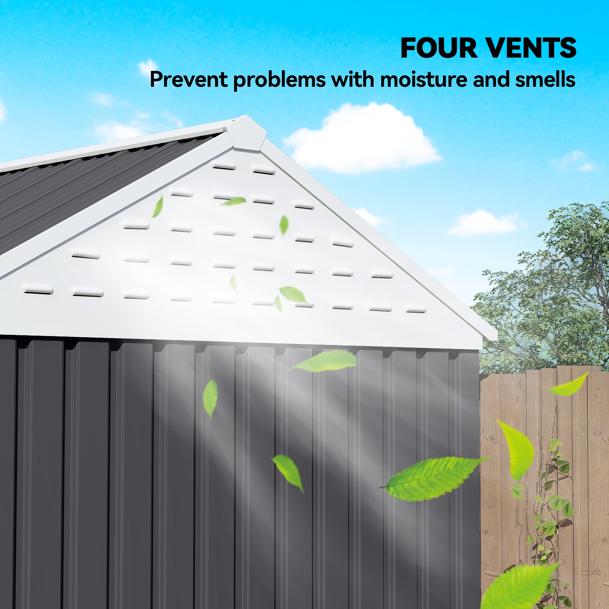 8' x 6' Metal Garden Storage Shed, Extra Large Outdoor Tool Storage House w/ Doors, Window and Air Vents, Dark Gray - Dark Gray - Image 6