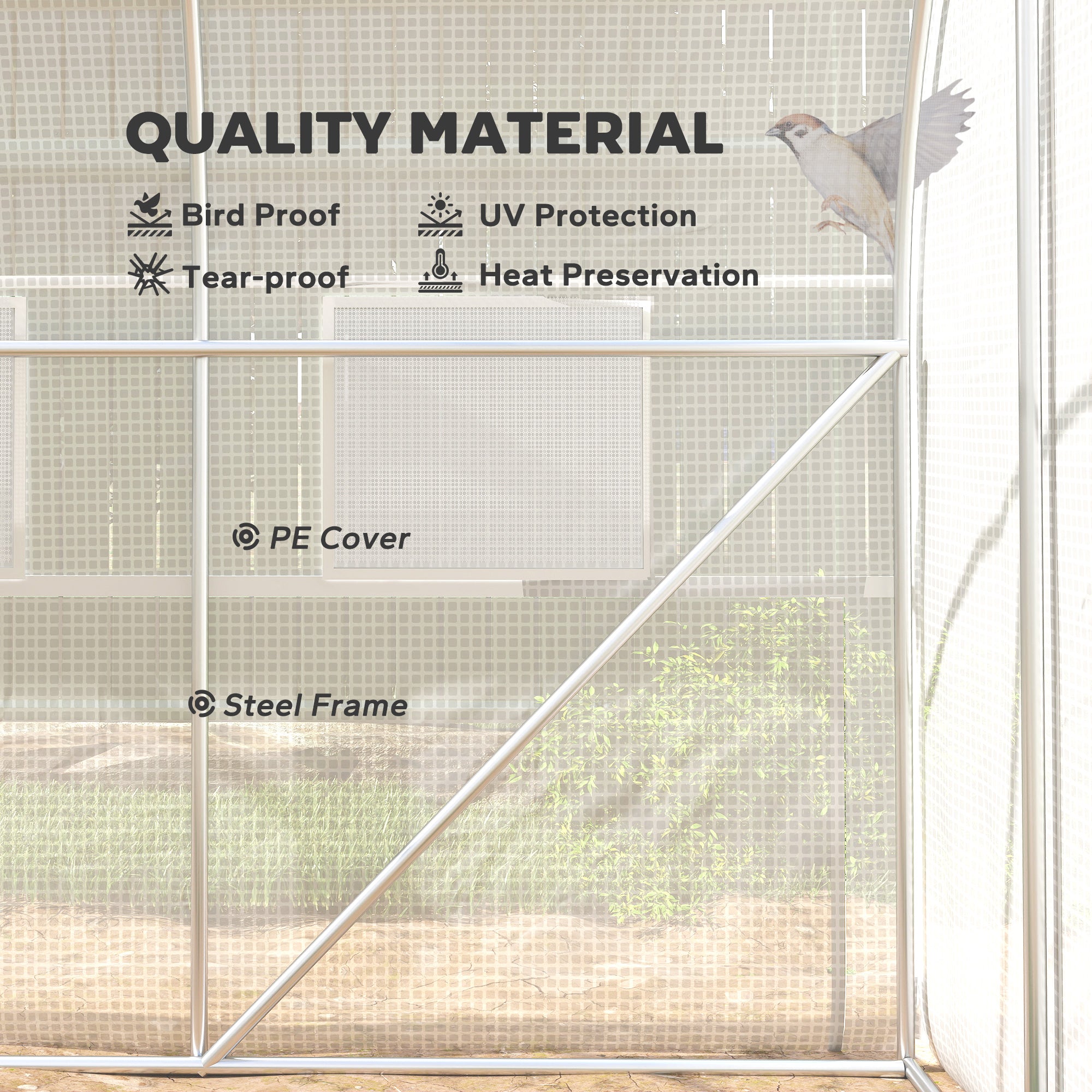 9.7' x 6.5' x 6.5' Walk-in Tunnel Greenhouse, Outdoor Green House with Anti-Tear PE Cover, Zipper Doors and Mesh Windows, White - White - Image 5