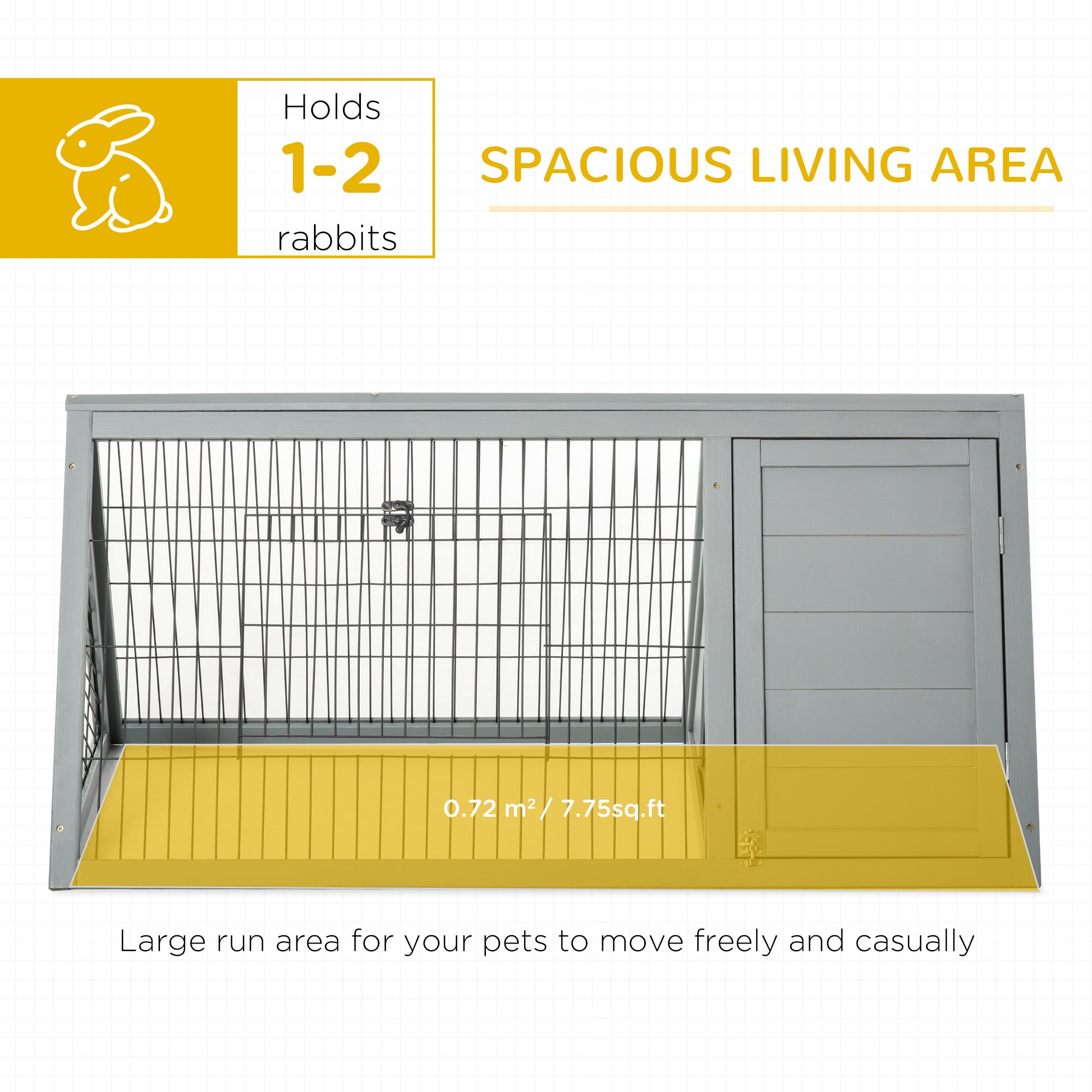 46" x 24" Wooden A-Frame Outdoor Rabbit Hutch, Small Animal Cage, Bunny Hutch with Outside Run & Ventilating Wire, for Rabbits, Chickens, Ducks, Gray - Grey - Image 4