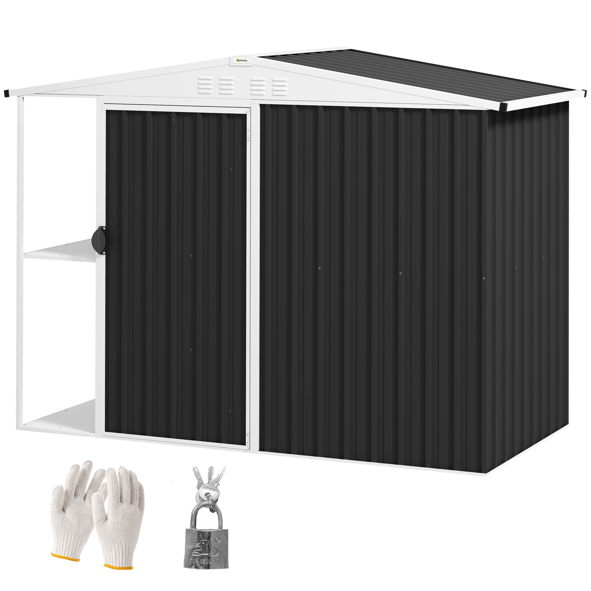 8 x 4ft Outdoor Garden Shed, Metal Shed with Air Vents and Lock for Backyard, Garden, Patio, Dark Gray - Dark Gray