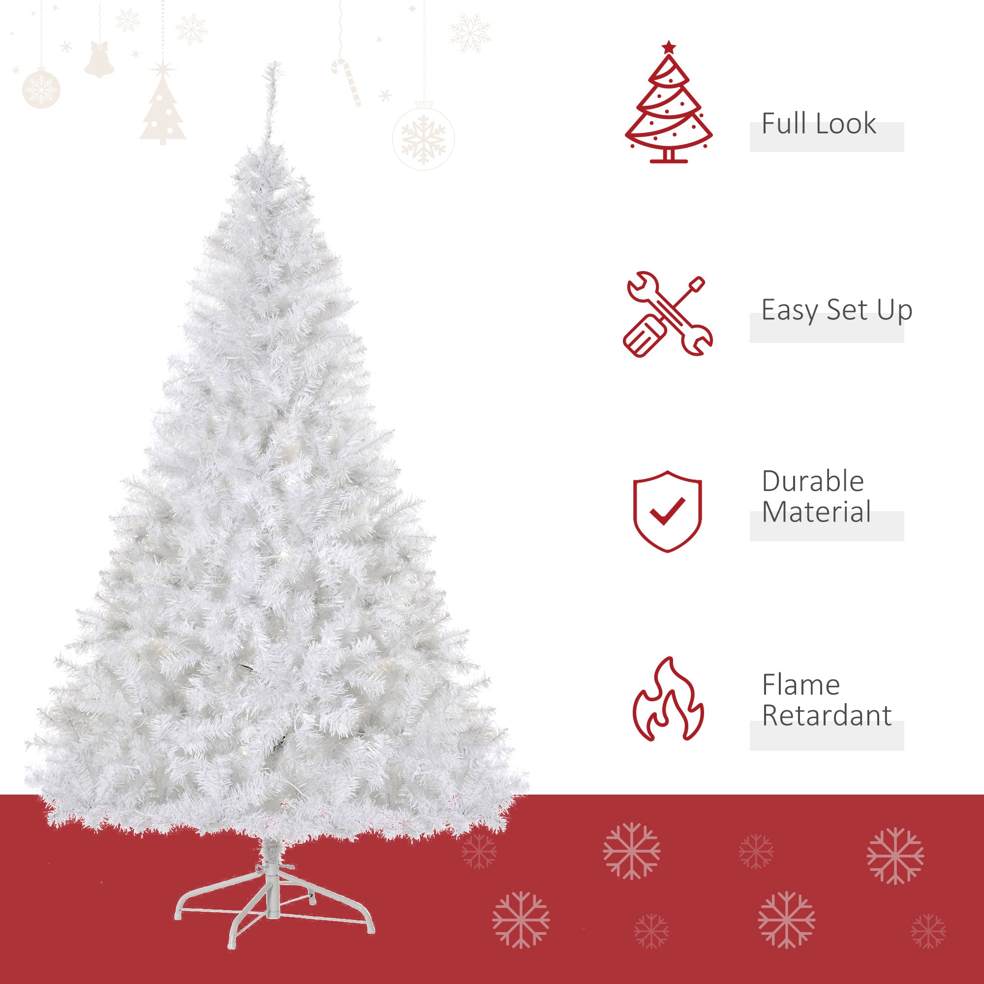 6 FT Tall PreLit Artificial Christmas Tree with Realistic Branches, 250 Warm White LED Lights and 1000 Tips, White