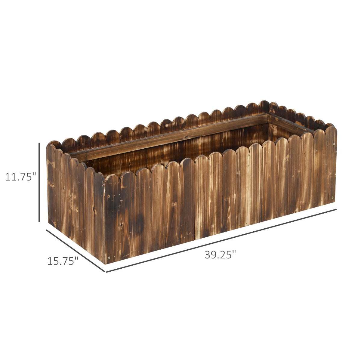 40" x 16" x 12" Raised Planter Box Garden Scalloped Edge Wooden - Brown - Image 4