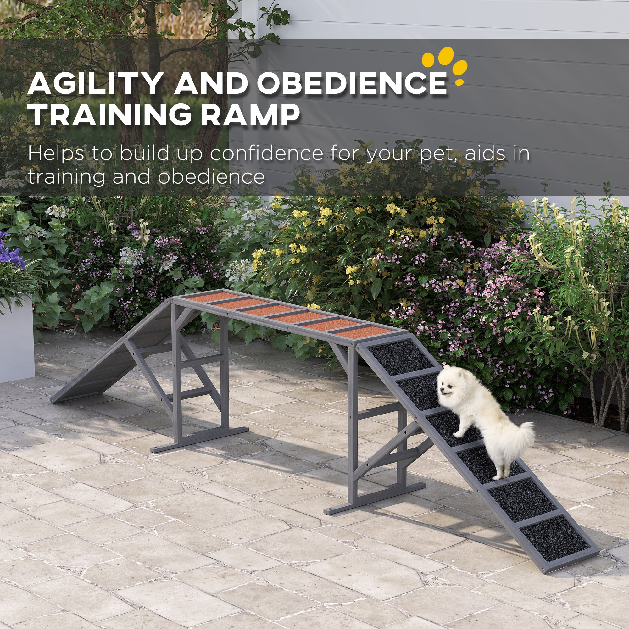 Dog Agility Equipment Ramp with Safety Bar, Non-slip Surface, for Walk and Pause Training, Gray - Gray - Image 4