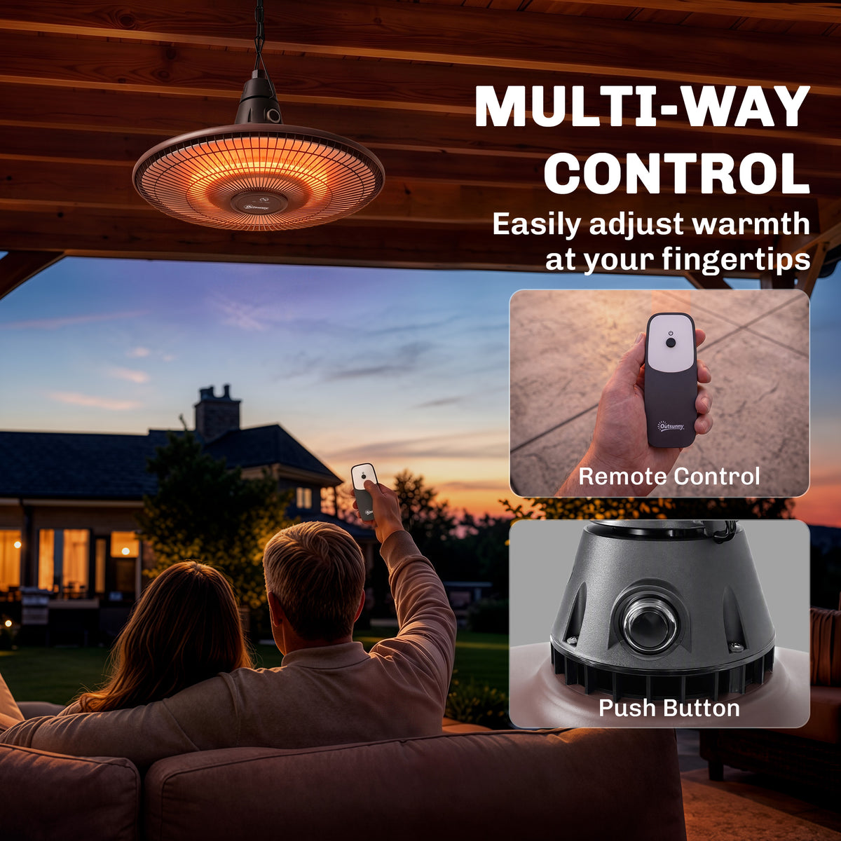 1500W Electric Patio Heater, IP65 Hanging Infrared Outdoor Heater with Carbon Fiber Tube, Remote Control, Black
