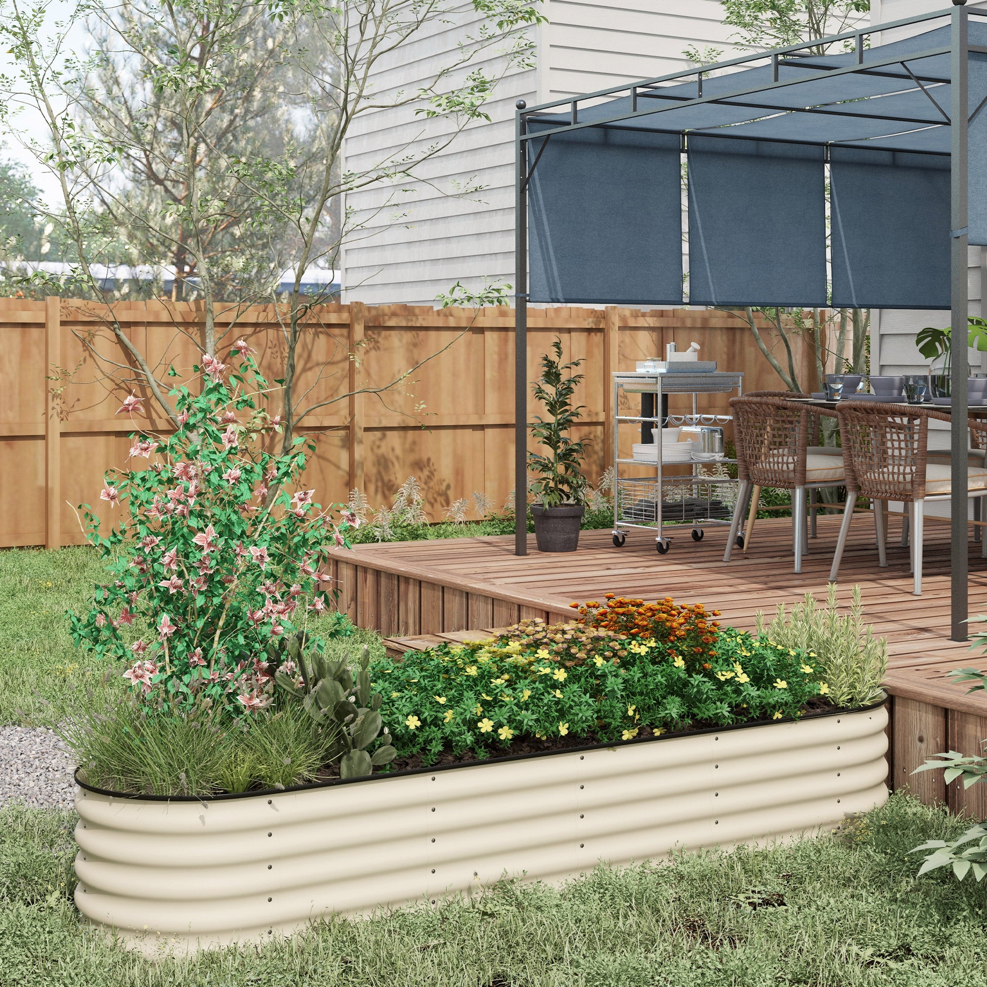 7.9' x 2' x 1.4' Galvanized Raised Garden Bed Kit, Metal Planter Box with Safety Edging, Cream - Cream White - Image 2