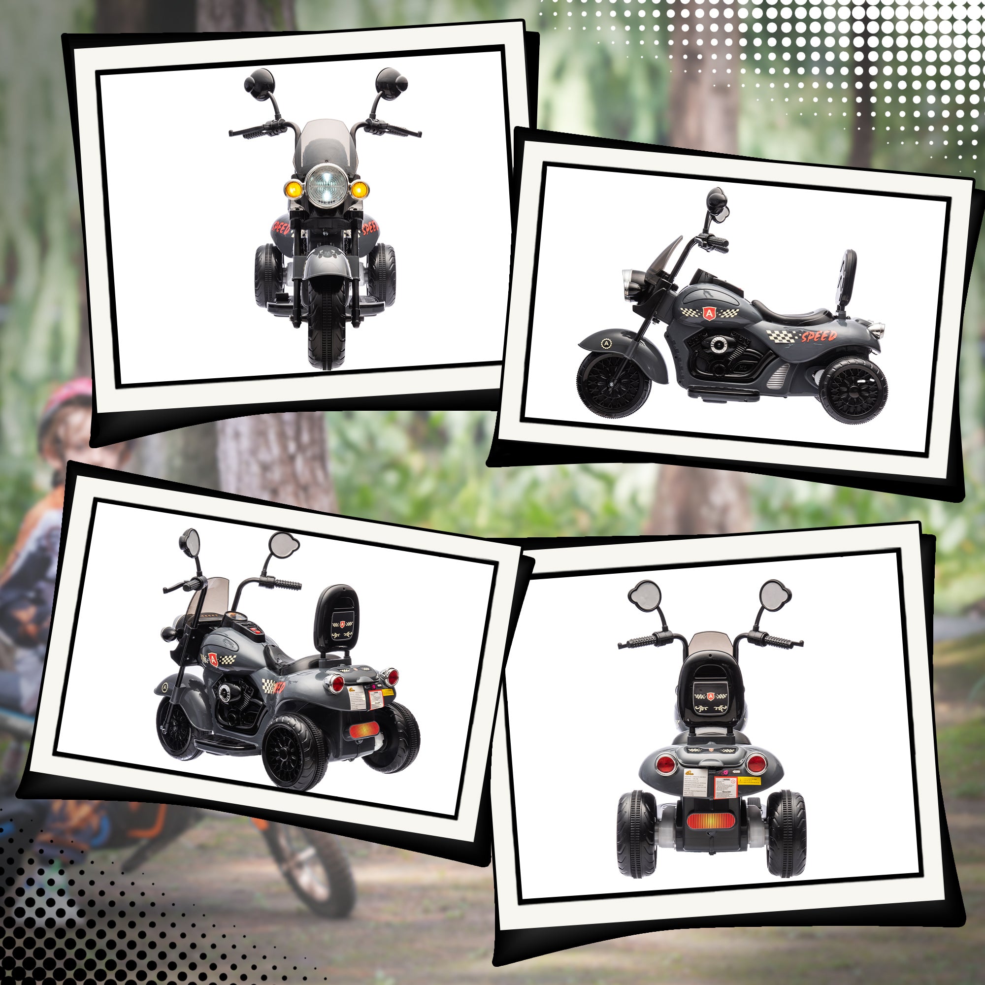6V 3 Wheel Electric Motorcycle for Kids, Battery Powered Motorbike w/ Headlights, Music, Forward & Reverse, Gray