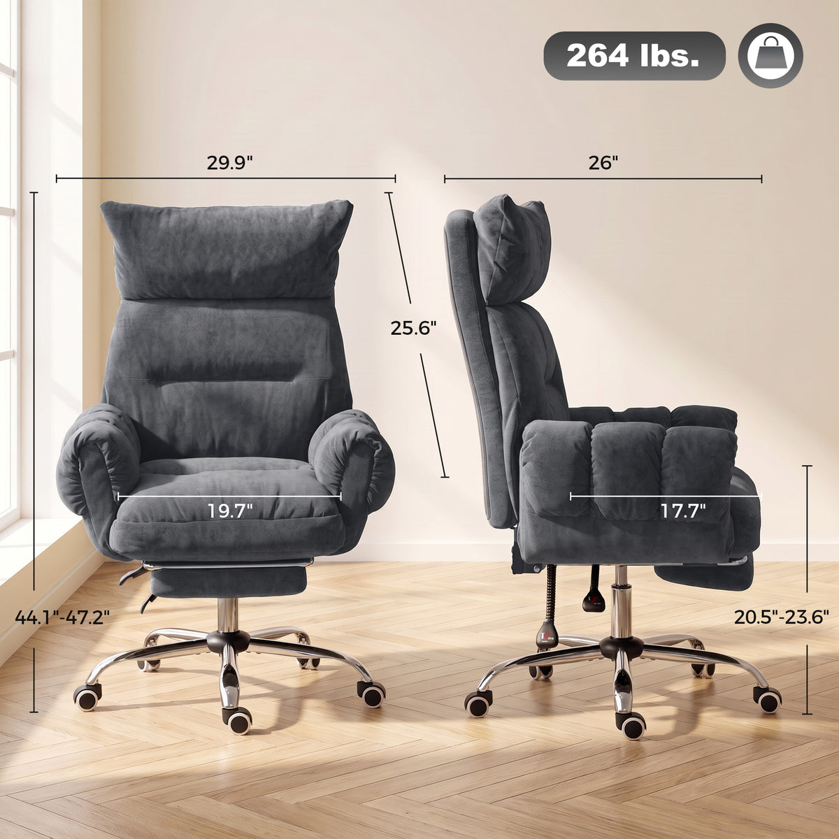 Criss Cross Office Chair with Flip-Up Armrests, Wide Seat, Reclining Cross Legged Desk Chair with Footrest, Dark Gray