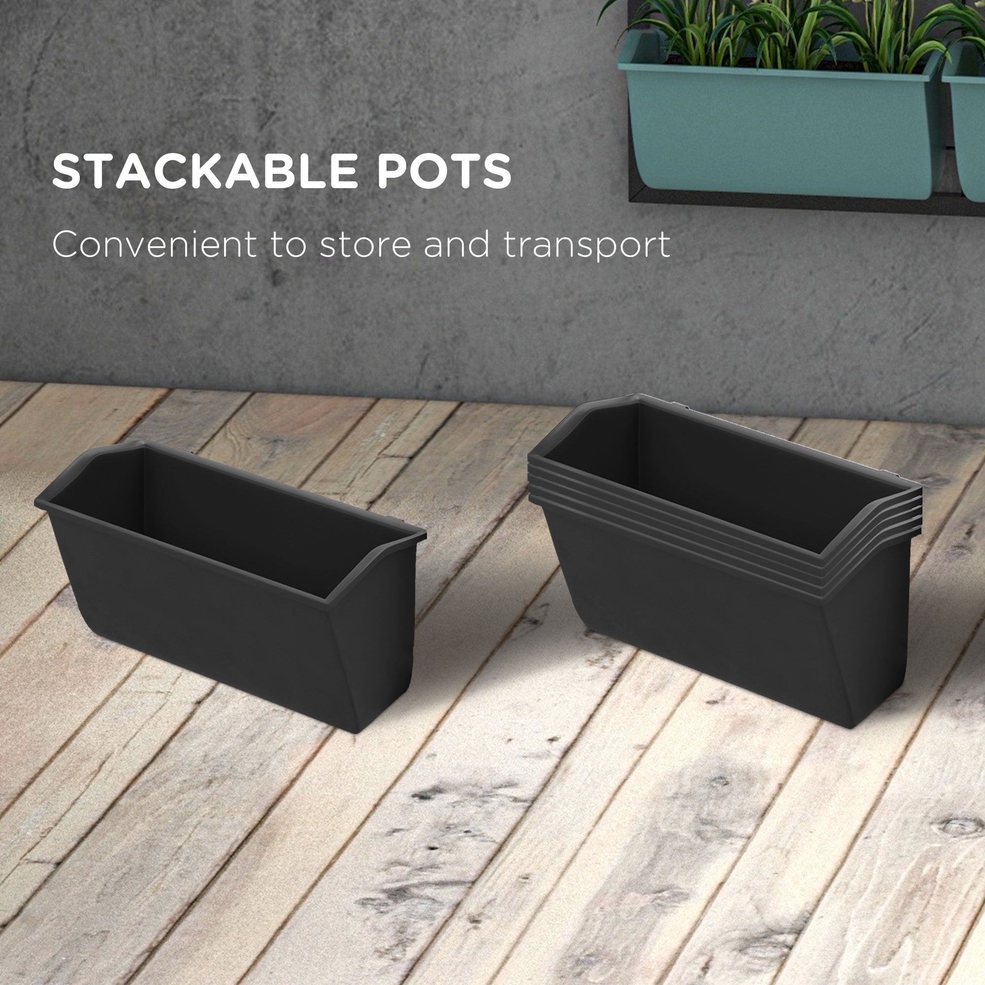 3-Tier Hanging Planter with 6 Pots for Indoor and Outdoor Use, Wall Planter, Self Draining & Wall Mounted, Black - Black - Image 7