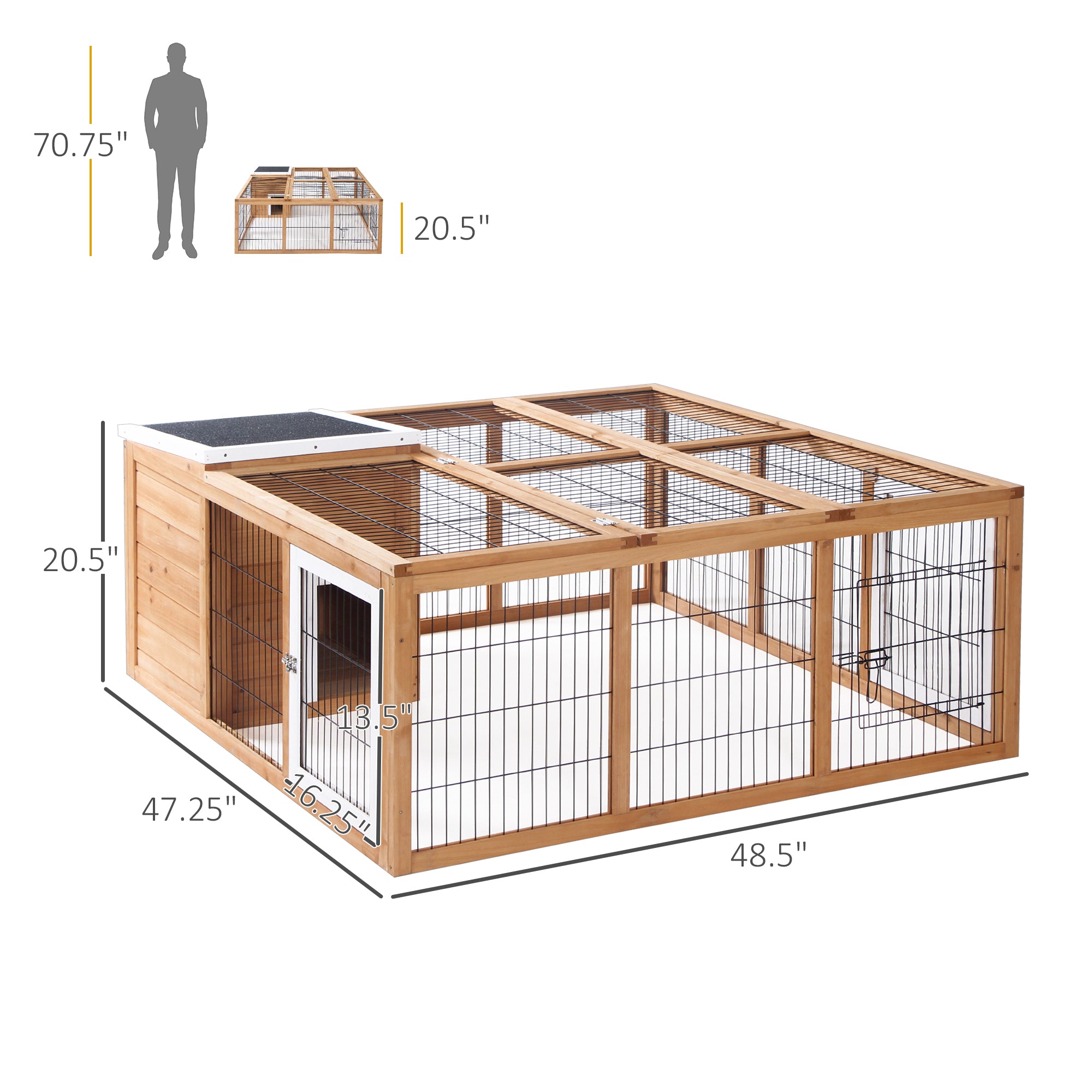 Rabbit Hutch, Waterproof Rabbit House for Small Animals, Natural - Natural Wood - Image 3