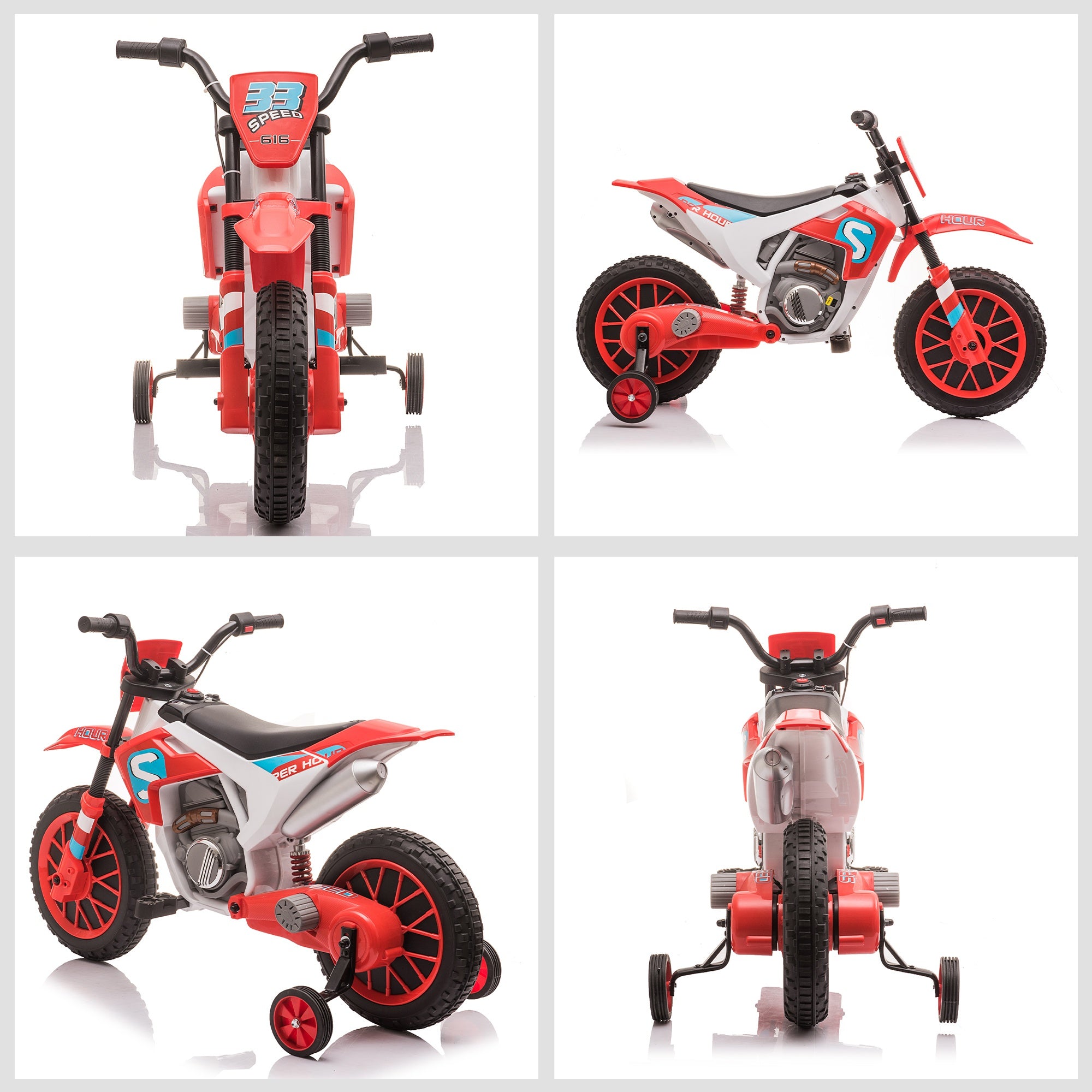 12V Electric Kids Ride On Dirt Bike Motorcycle Toy w/ Training Wheels, Red