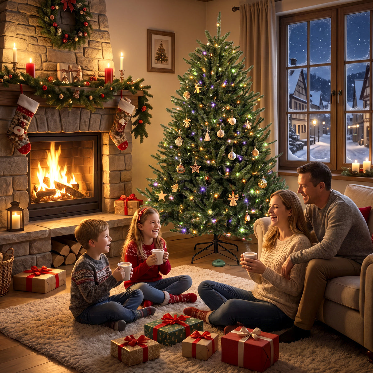 6ft Prelit Christmas Tree, Colorado Blue Spruce, Easy Plug, Hinged Xmas Tree with Warm White & Multi-Color LED Lights