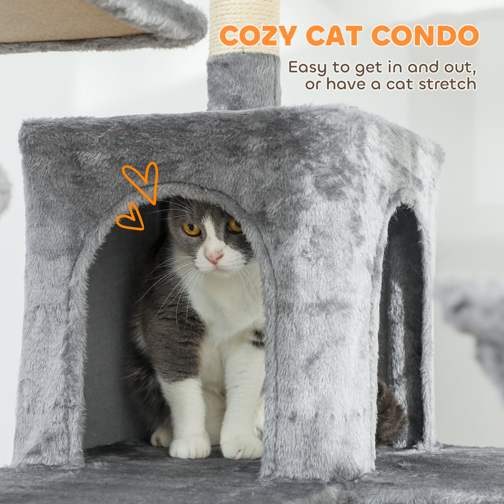 69" Cat Tree, Multi-Level Cat Tower with 2 Condos and 3 Hammocks, 8 Scratching Posts, for Multiple Cats, Dark Gray - Dark Gray - Image 5