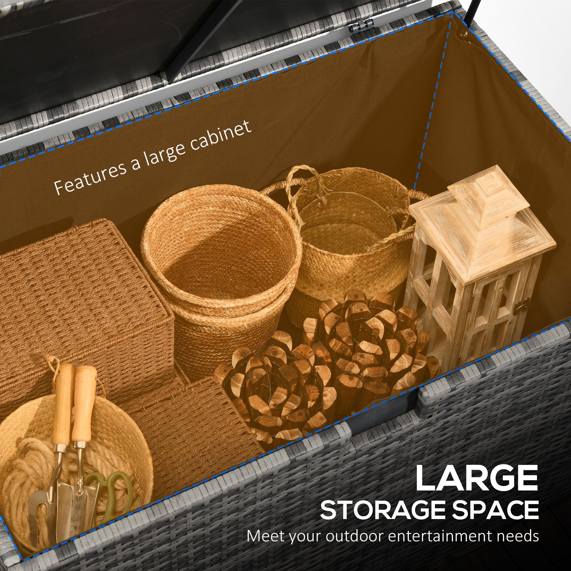 113 Gallon Outdoor Storage Box, Rattan Deck Box for Indoor, Patio Furniture Cushions, Pool Garden Tools, Dark Gray - Dark Gray - Image 4