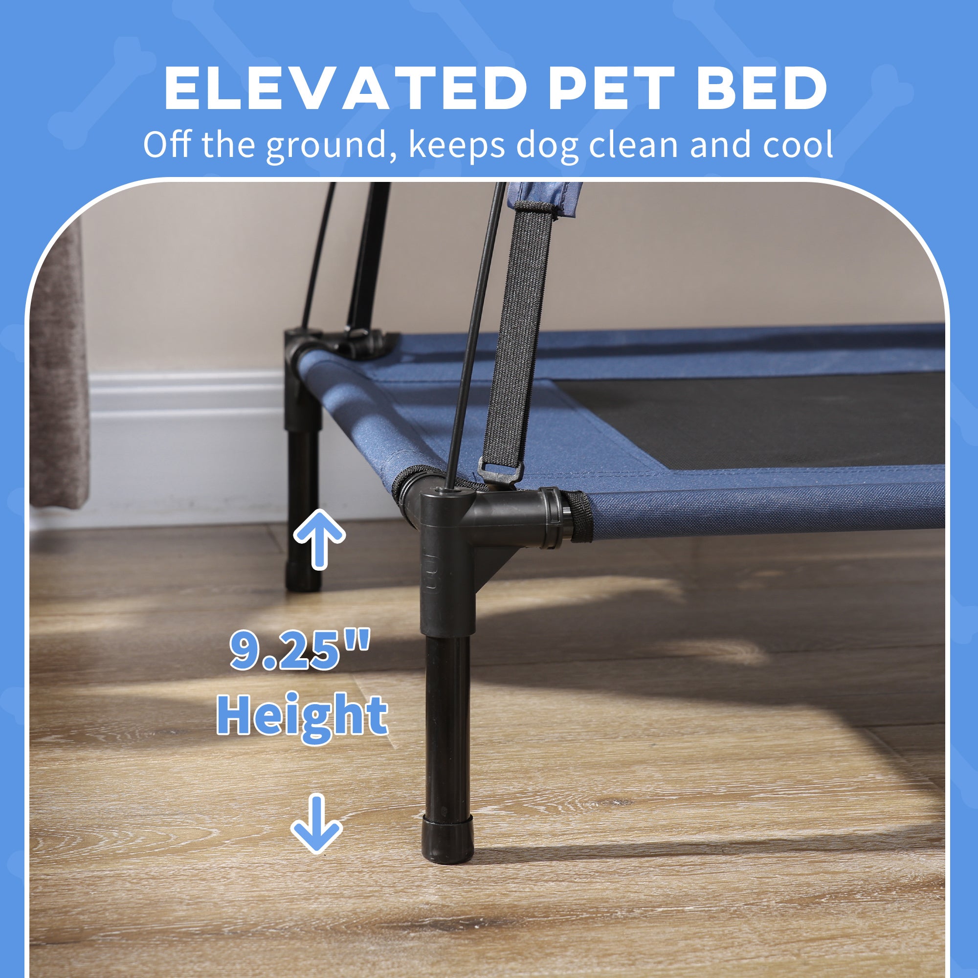 48" x 36" Elevated Portable Dog Cot Cooling Pet Bed with UV Protection Canopy Shade, Dark Blue - Blue - Image 7