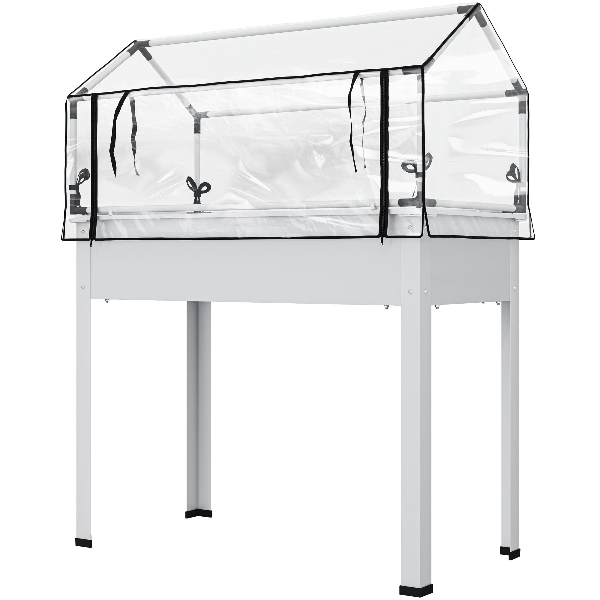 Elevated Garden Box with Greenhouse Cover, Raised Garden Bed with Legs and Drainage Hole for Vegetables, White - White