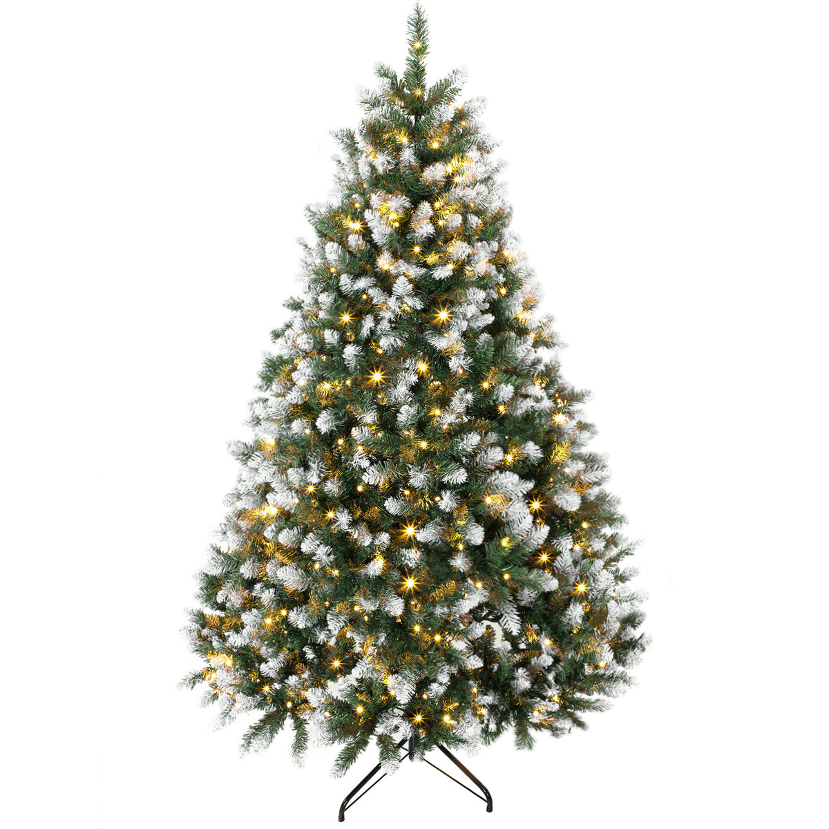 6ft Pre-lit Artificial Christmas Tree White-Tipped Hinged Full Xmas Tree with 1020 Tips