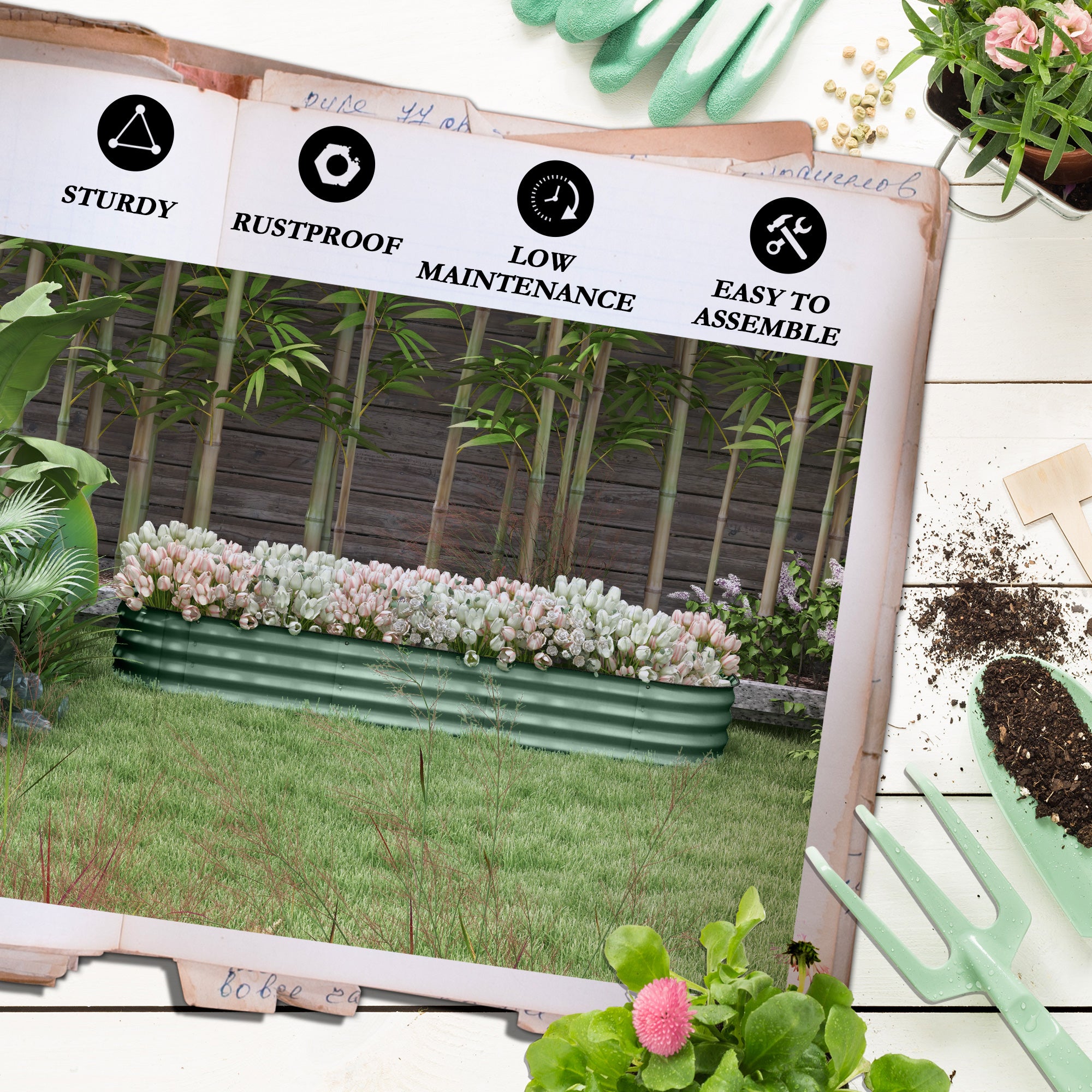 6.4' x 2' x 1' Galvanized Raised Garden Bed Kit, Metal Planter Box with Safety Edging, Green - Green - Image 7
