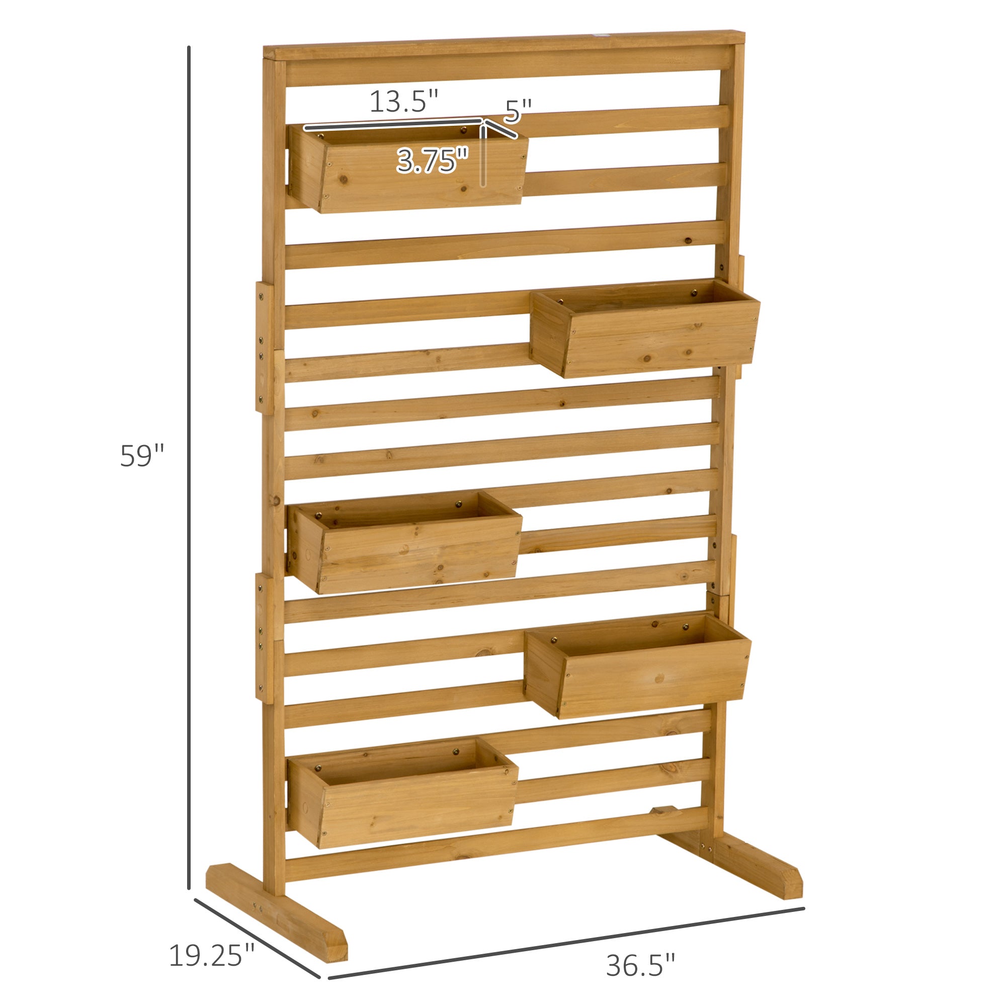 Wooden Plant Trellis Stand with 5 Hanging Planter Boxes, Freestanding Outdoor Plant Stand for Patio, Garden, Balcony, Porch - Natural Wood - Image 3