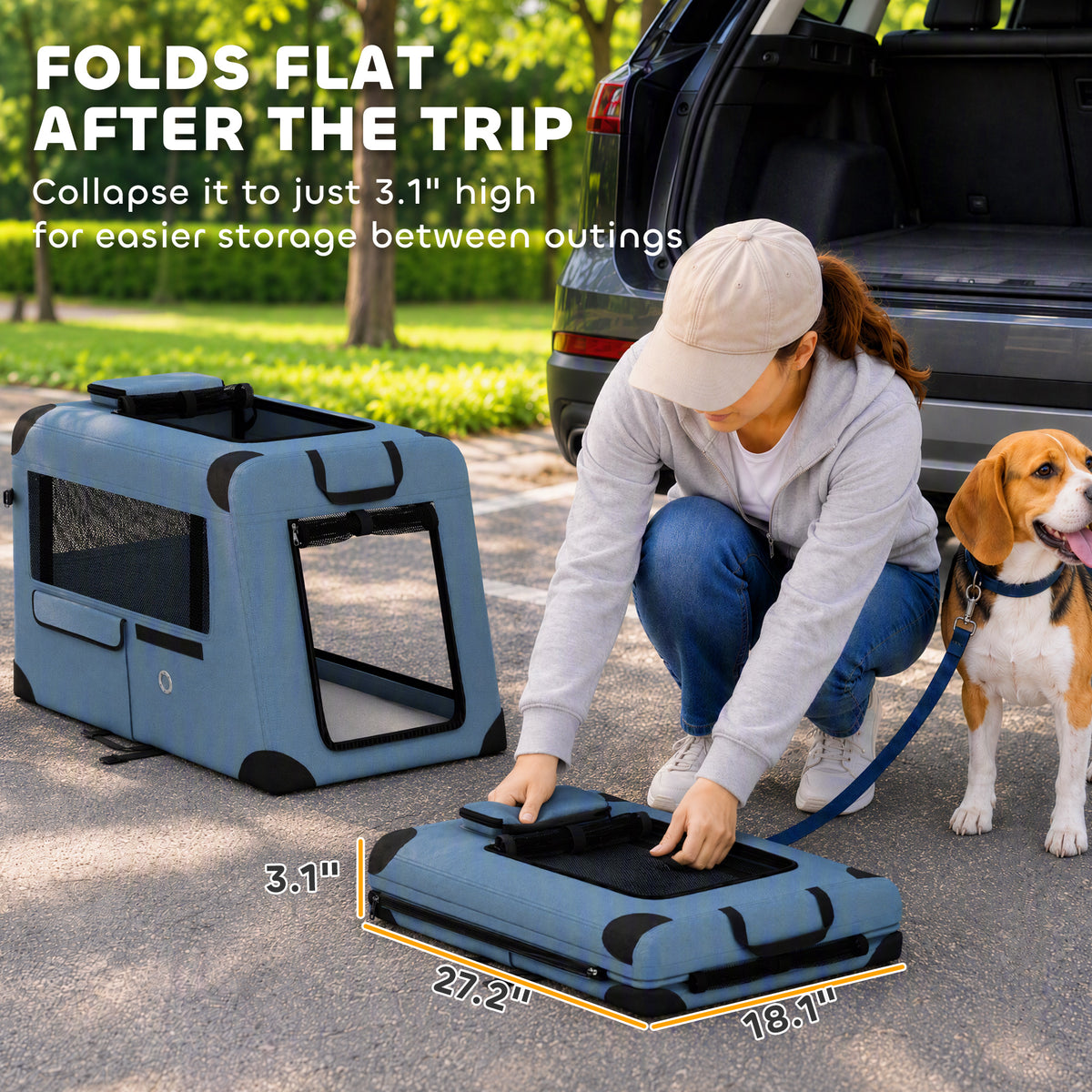 Pet Carrier for Small Medium Cats Dogs Up to 44 LBS Collapsible Pets Travel Carriers with Removable Mat Mesh Doors Blue