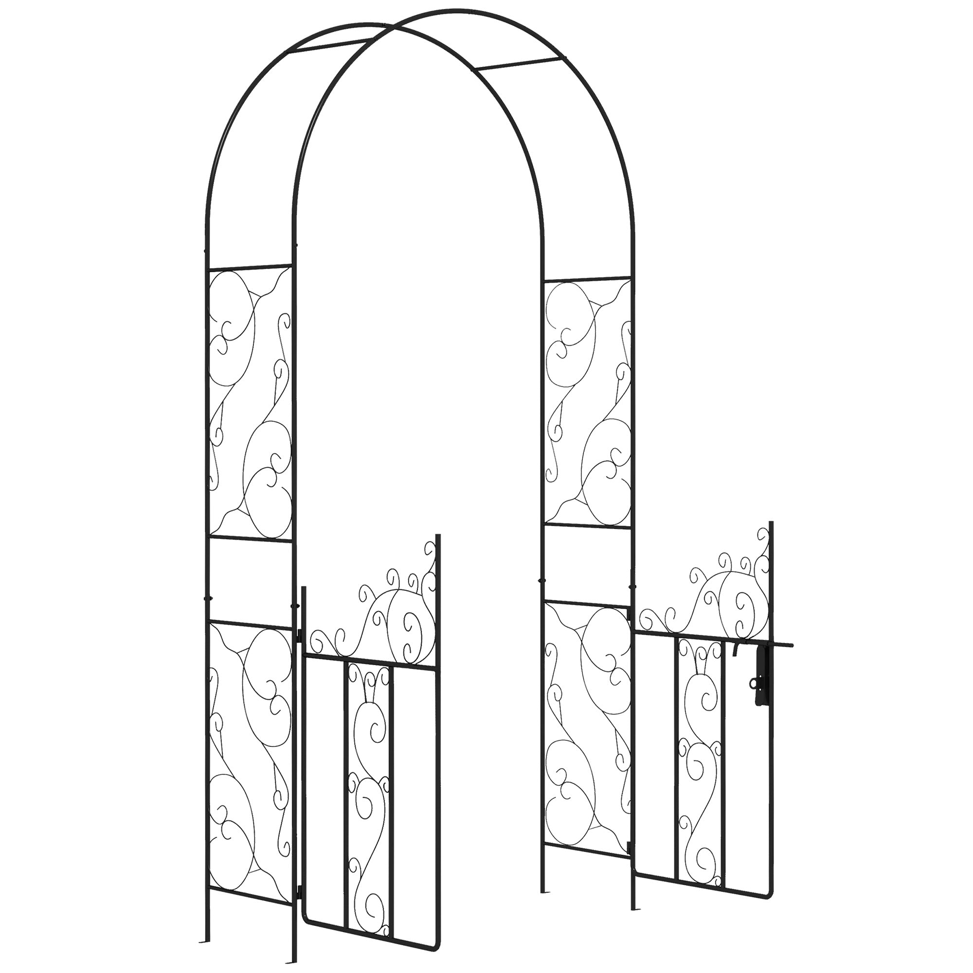 89.25" Metal Garden Arch with Gate, Garden Arbor Trellis for Climbing Plants, Roses, Vines, Wedding Arch, Black - Black