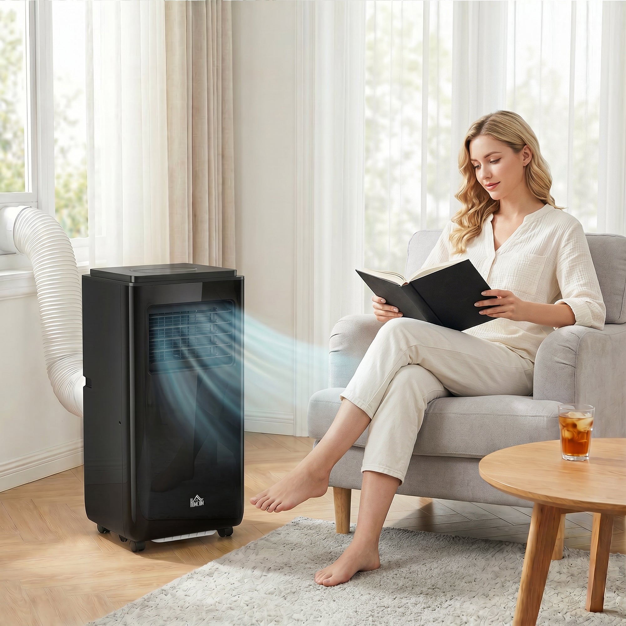 10,000 BTU Moible Air Conditioner 440 Sq. Ft., Dehumidifier Fan Auto Sleep with 24H Timer On/Off, Window Kit, Black