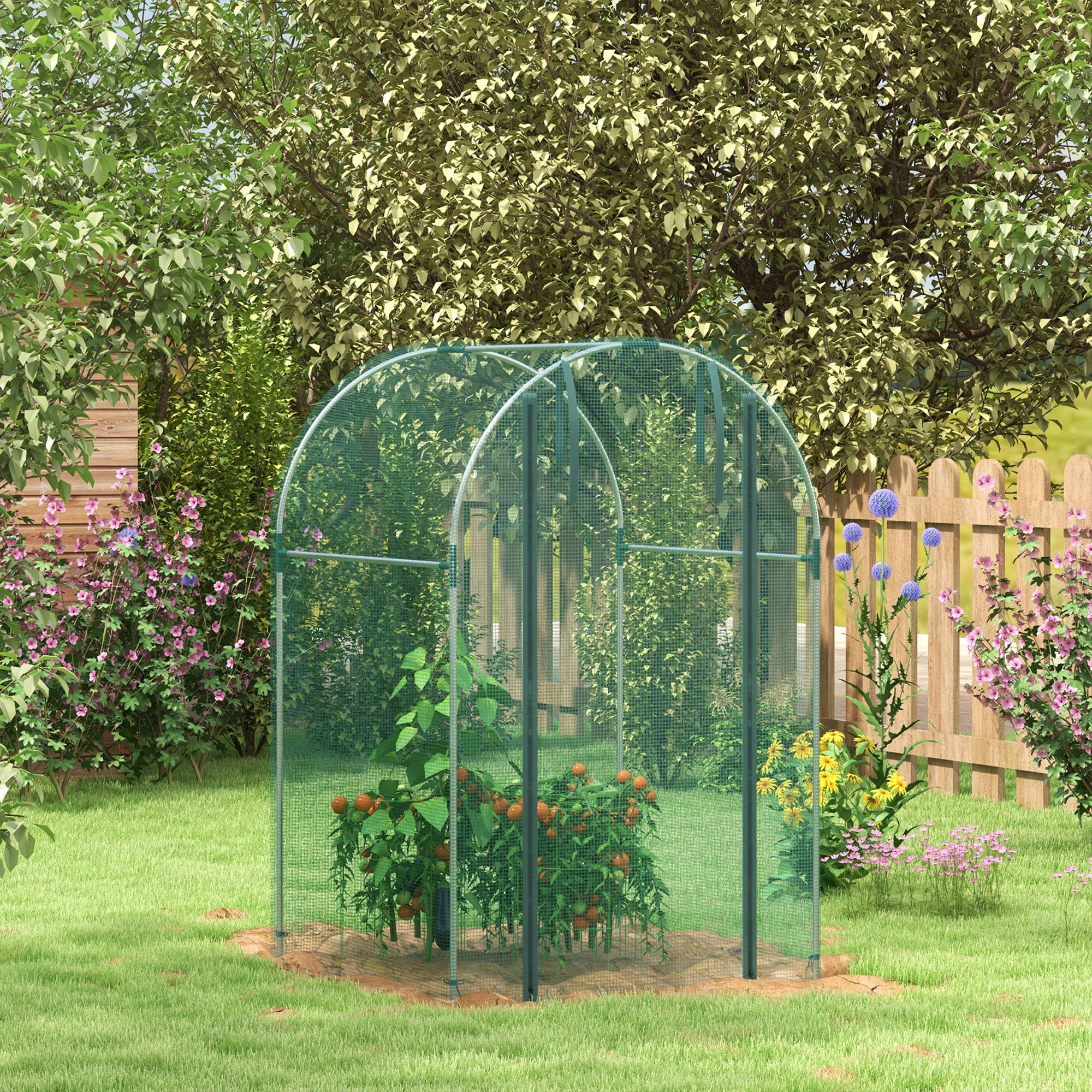Galvanized Steel Crop Cage, Plant Protection Tent with Zippered Door, 4' x 4', Green - Green - Image 2