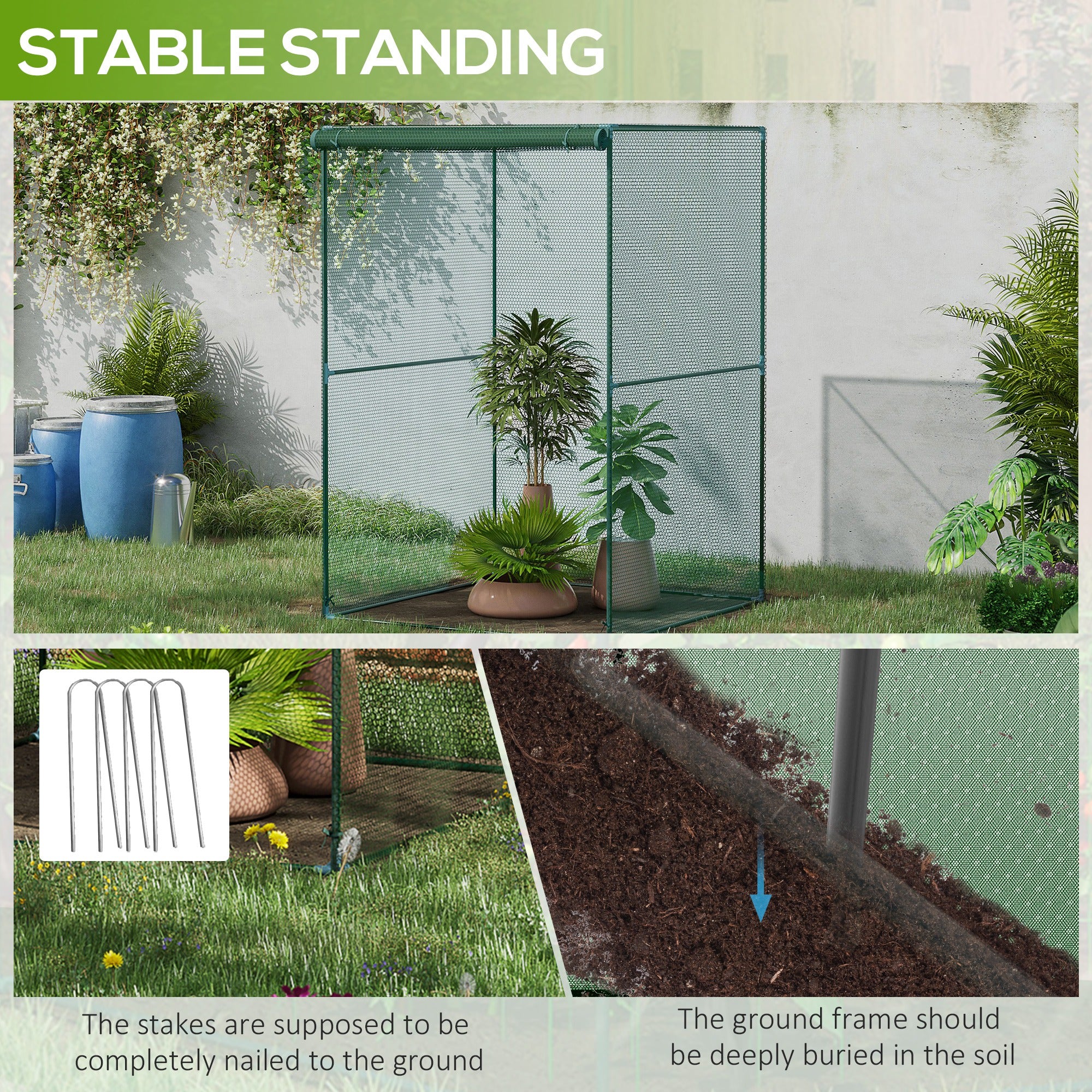 Walk-in Crop Cage, Plant Protectors from Animals with Roll Up Zippered Door, 3.9' x 3.9' x 5.9', Dark Green - Green - Image 7