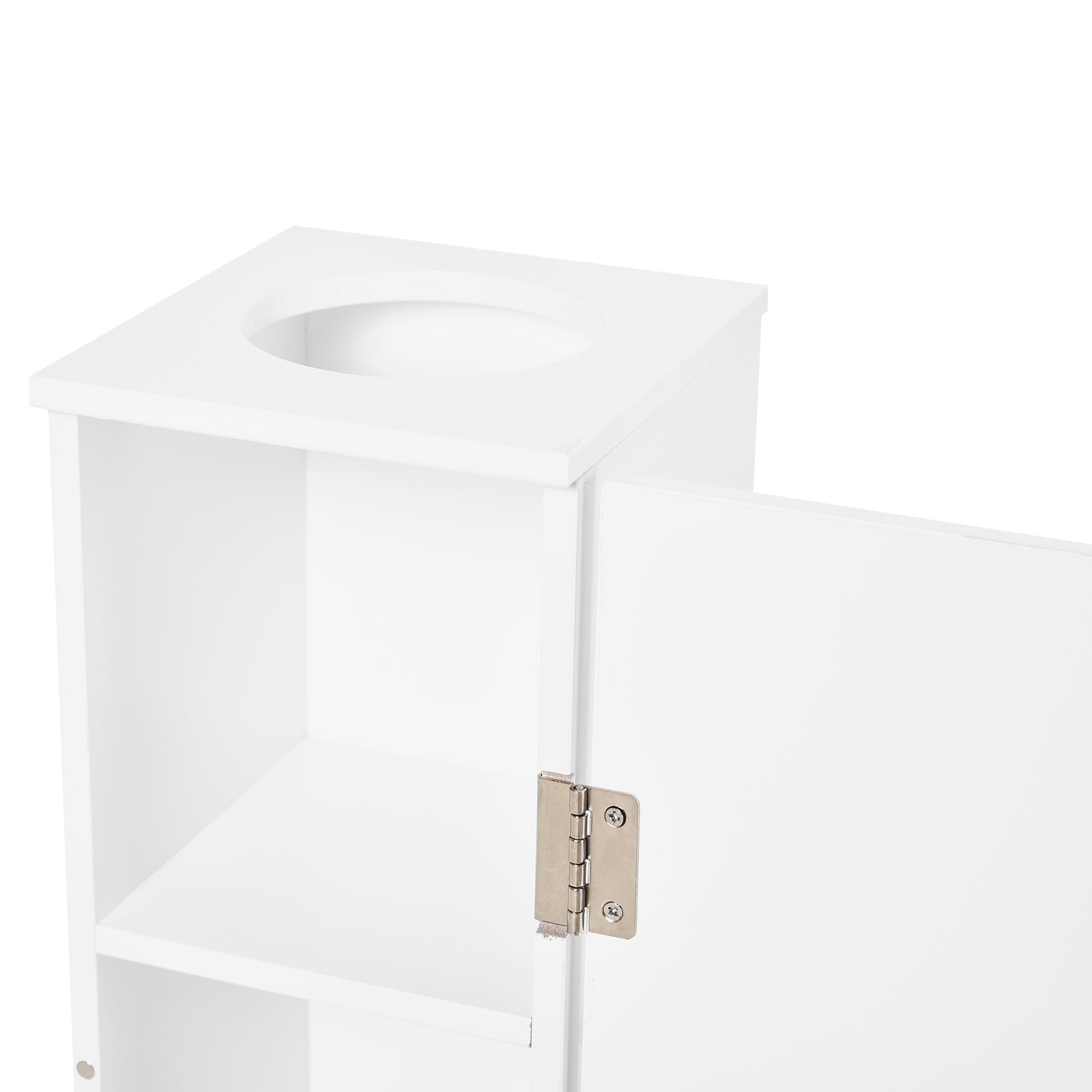 Small Toilet Paper Cabinet, Bathroom Corner Cabinet with Doors and Shelves for Paper Shampoo, White