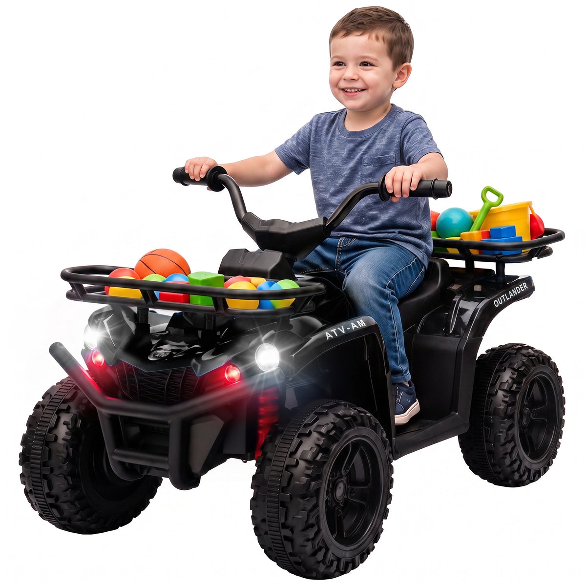 12V Ride on ATV, 4 Wheeler for Kids with Dual Motors, Soft Start, Battery Display, Music, Lights for 3-8 Years, Black
