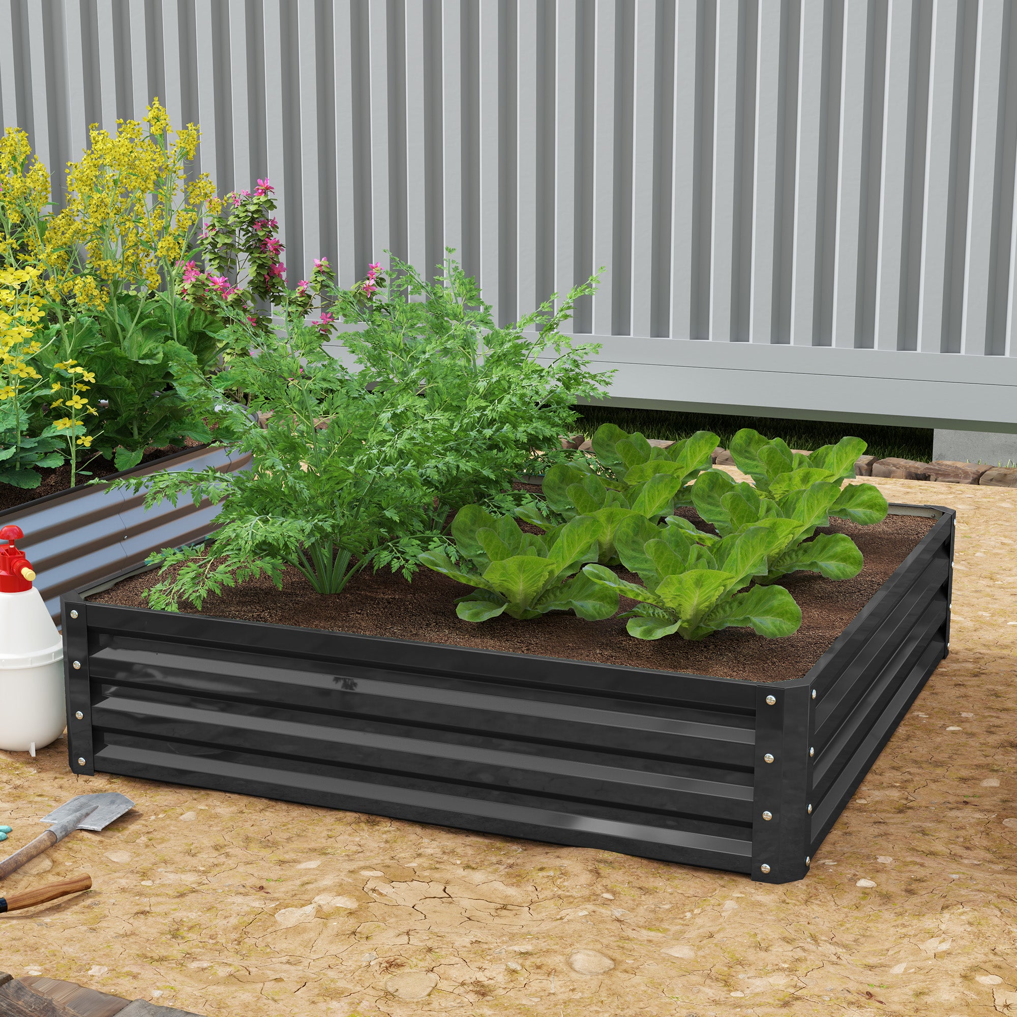Galvanized Raised Garden Bed, 4' x 4' x 1' Metal Planter Box, for Growing Vegetables, Flowers, Herbs, Succulents, Gray - Gray - Image 8