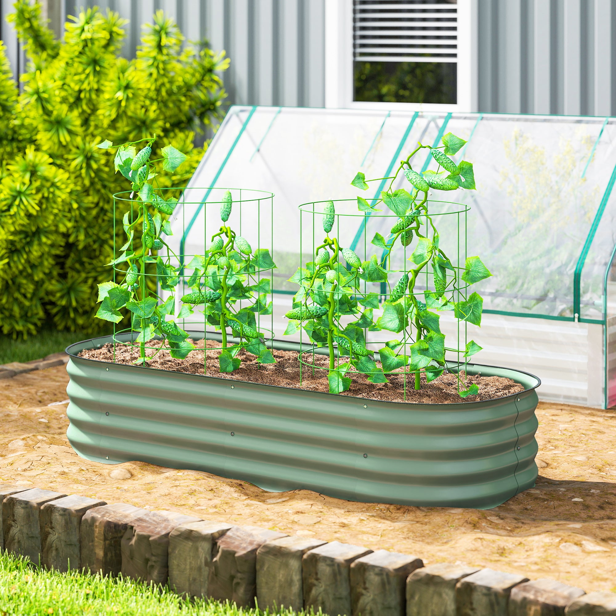 4.9' x 2' x 1' Galvanized Raised Garden Bed Kit, Metal Planter Box with Safety Edging, Green - Green - Image 2