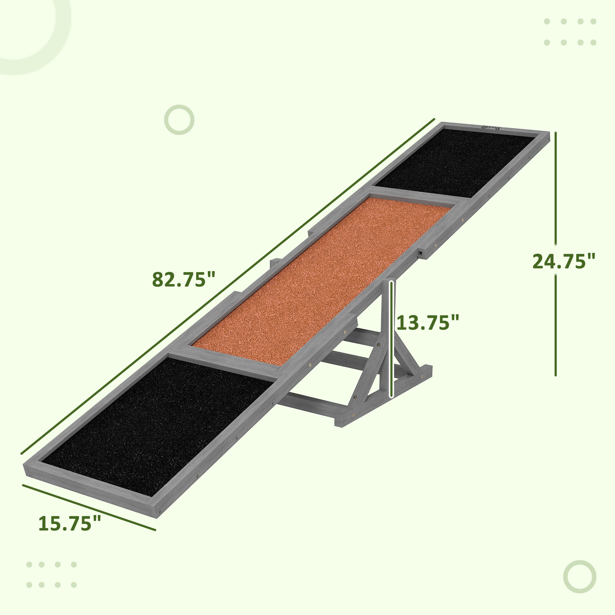 Wooden Dog Agility Seesaw for Training and Exercise, Weather Resistant, 83" L x 16" W x 14" H, Gray - Gray - Image 3