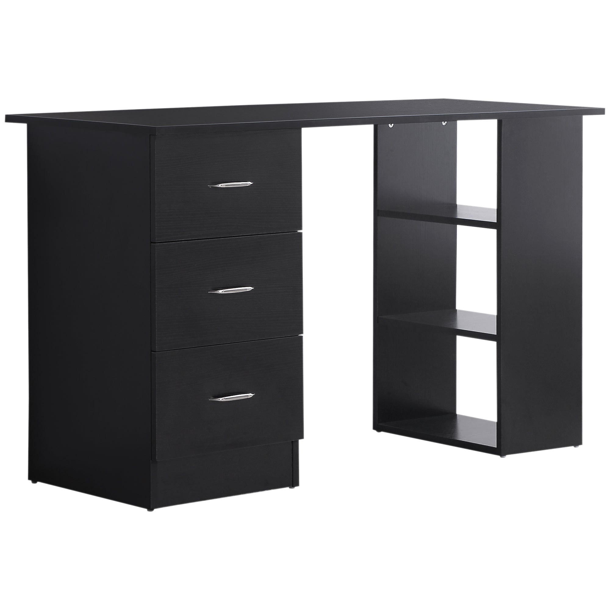 47" Home Office Computer Desk Bookcase Combo, Writing Table Workstation with 3 Drawer and Storage Shelf - Black