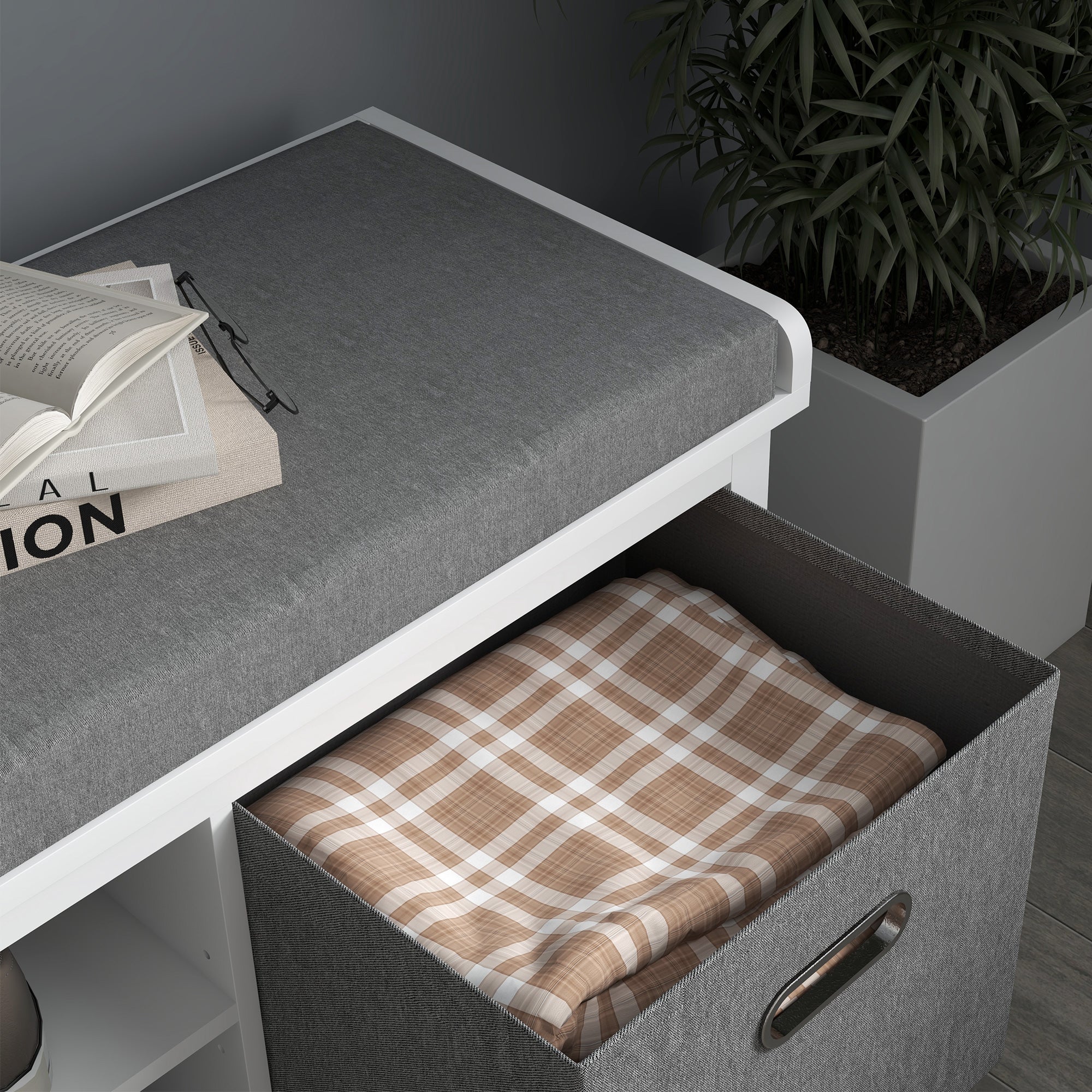 Shoe Storage Bench with Cushioned Seat, Entryway Bench Seat with 2 Drawers and Adjustable Shelf for Hallway, White