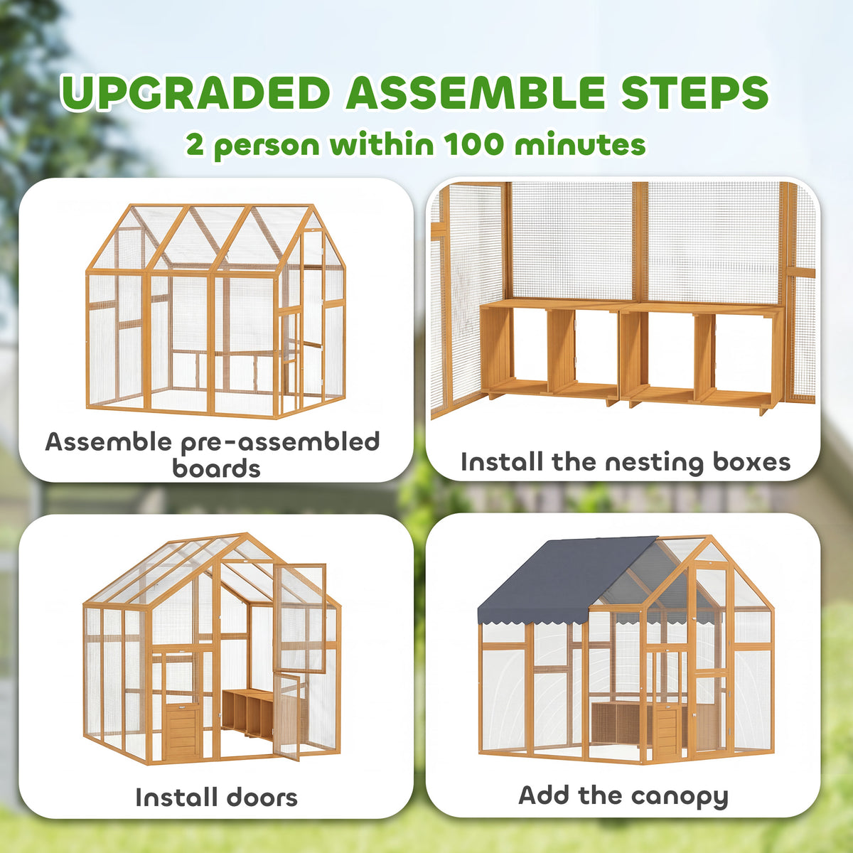 Large Wooden Chicken Run with Waterproof & Anti-UV Cover, for 6-8 Chickens, for Backyard, Farm, Yellow