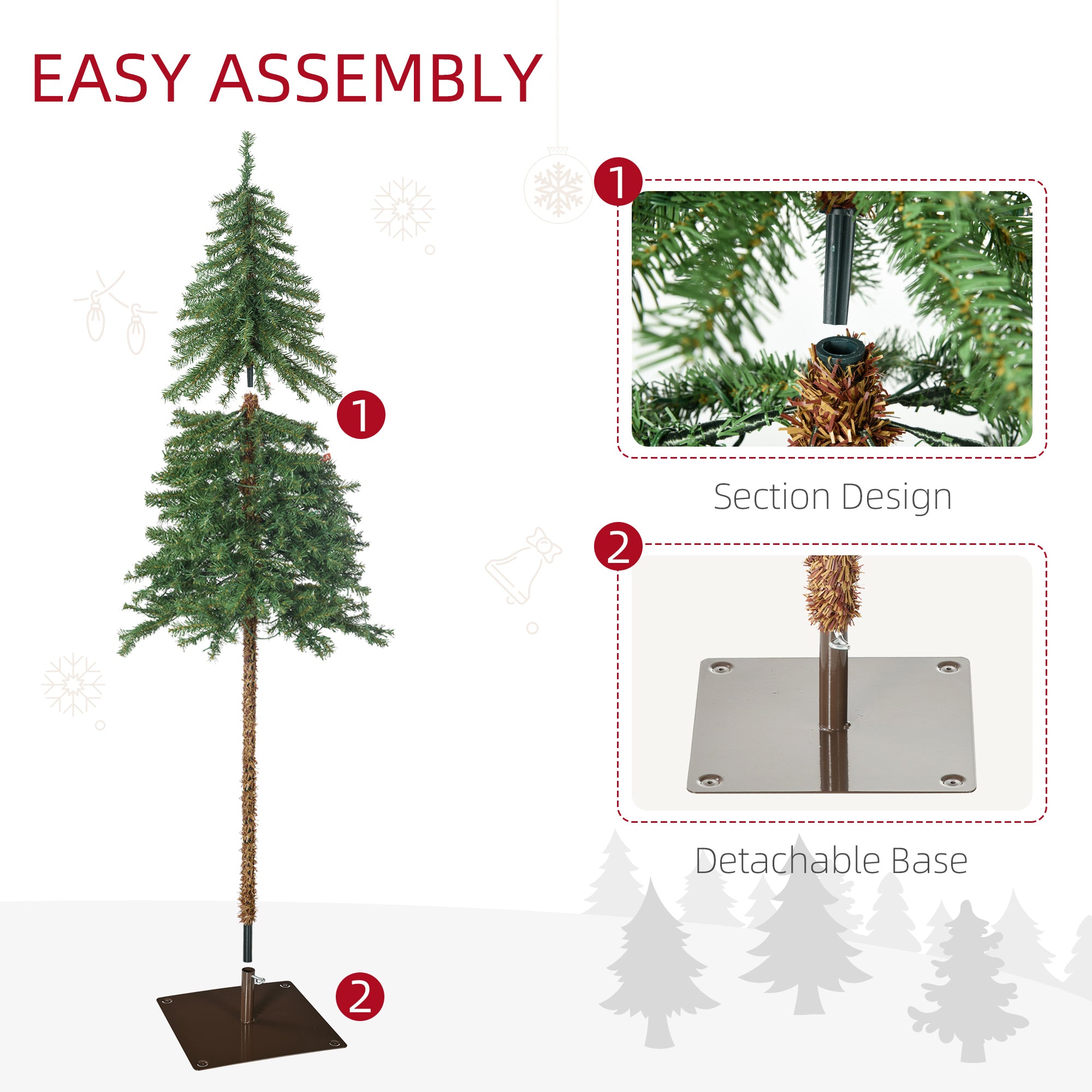 6' Artificial Christmas Trees, with Warm White or Colorful LED Lights, Pencil Shape, Steel Base