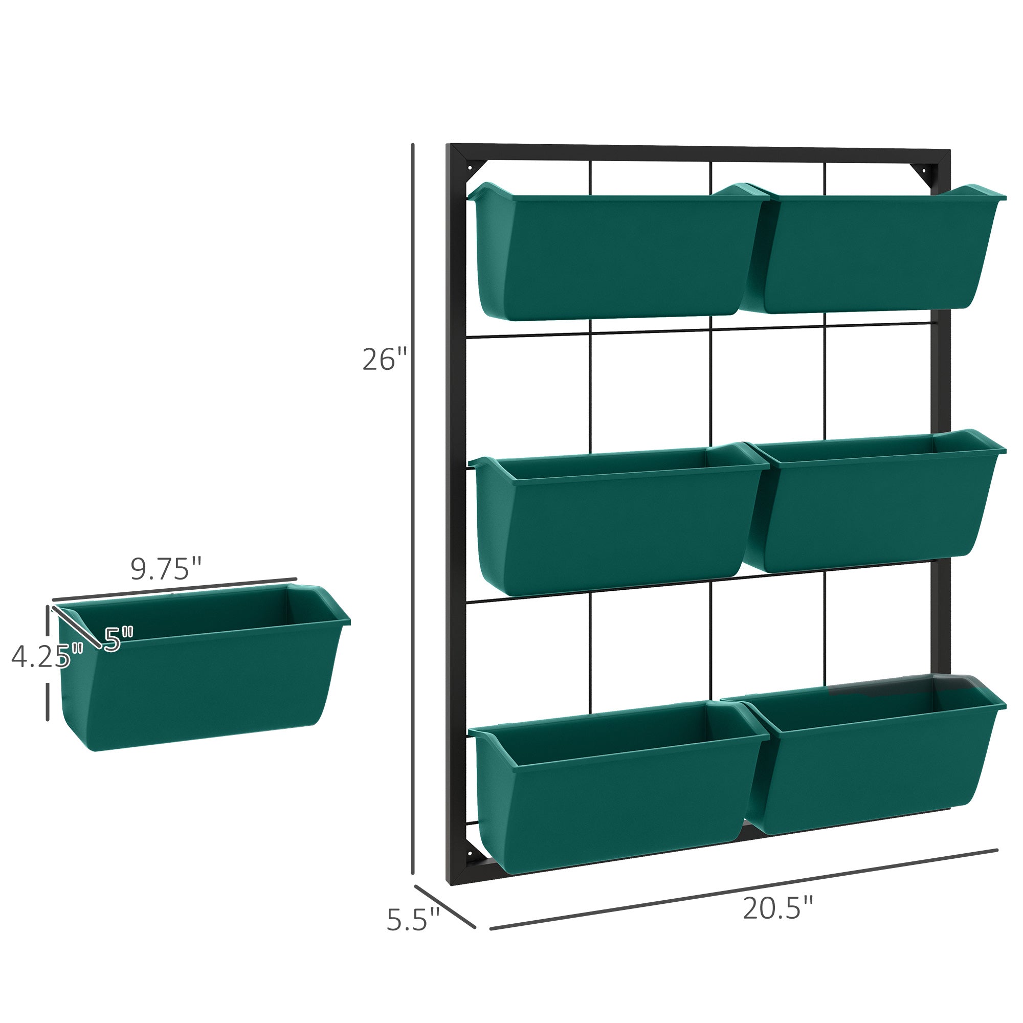 3-Tier Hanging Planter with 6 Pots for Indoor and Outdoor Use, Wall Planter, Self Draining & Wall Mounted, Green - Green - Image 3