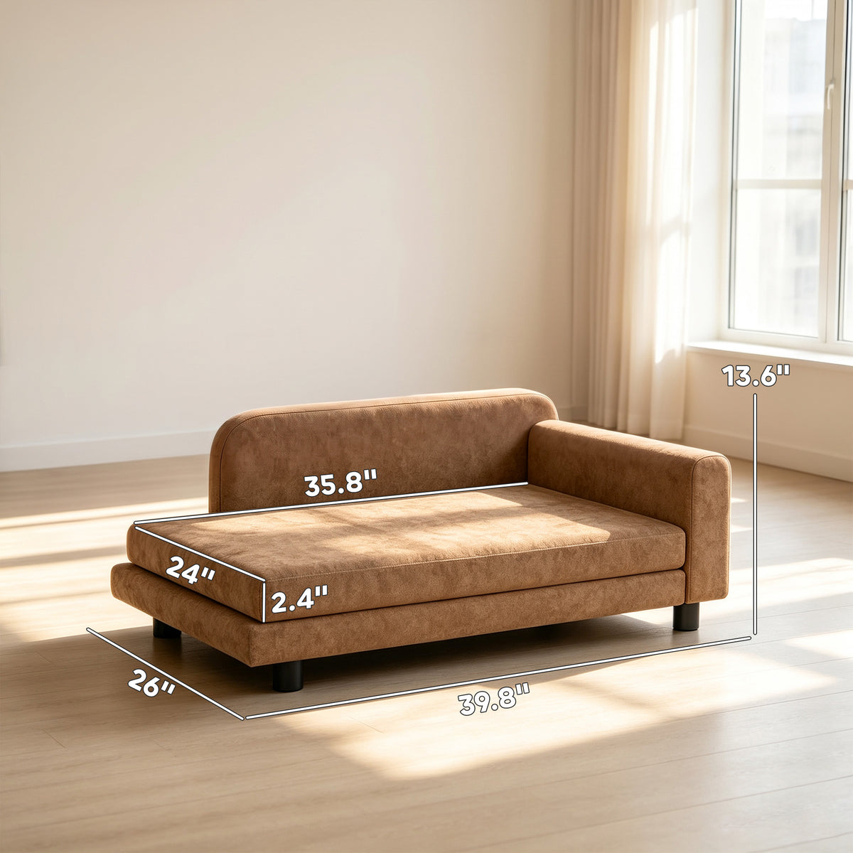 Dog Bed for Large Breeds, Soft Velvet Dog Couch with Removable Cushion, Backrest, Armrest and Low Feet, Brown