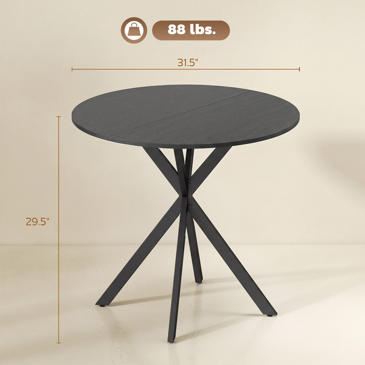 31.5" Small Round Dining Table for 2, Industrial Kitchen Table with Cross Steel Legs for Dining Room, Distressed Black