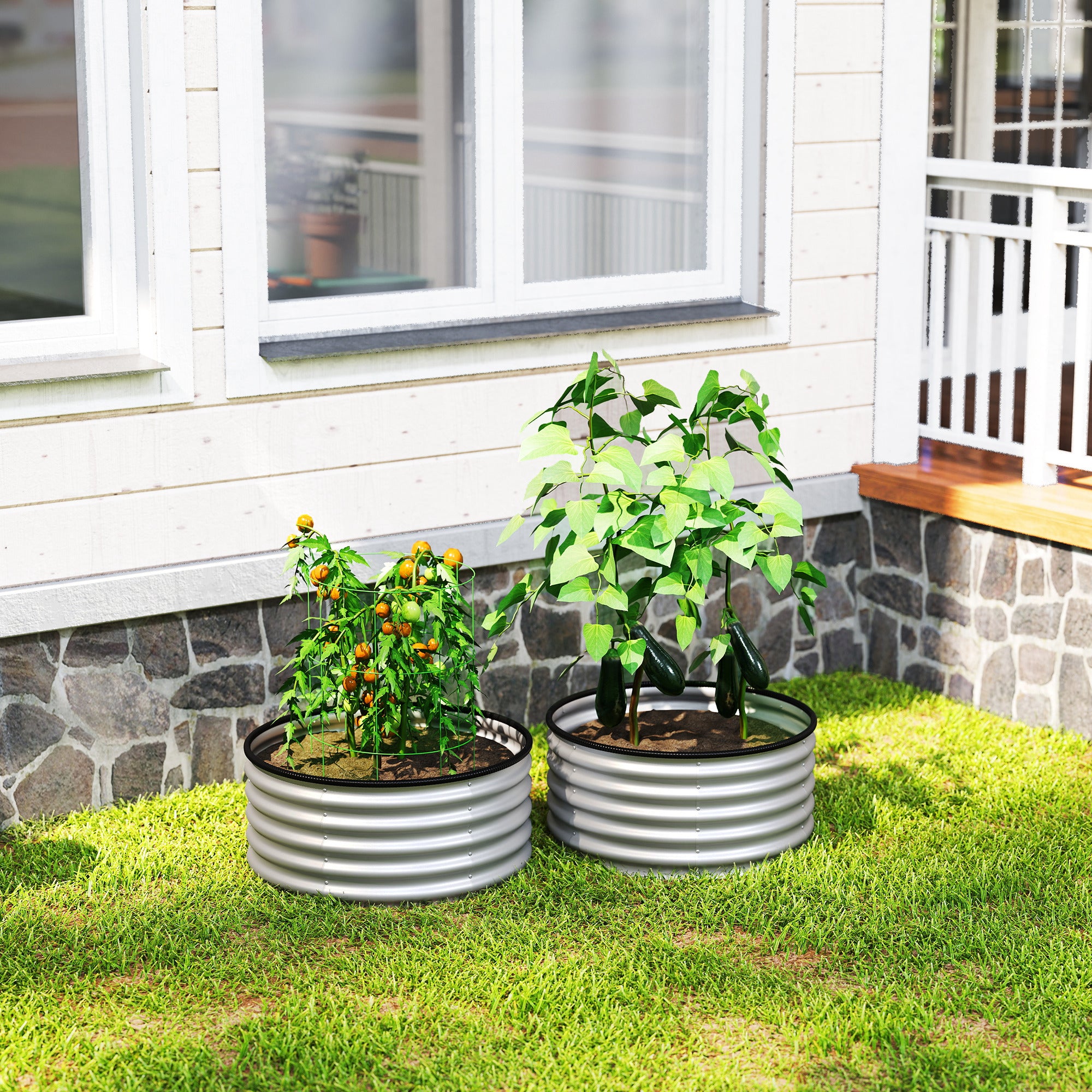 Set of 2 Raised Garden Bed, Metal Planter Box with Safety Edging, Easy-to-assemble Stock Tank 3'x3'x1.4' Silver - Silver - Image 8