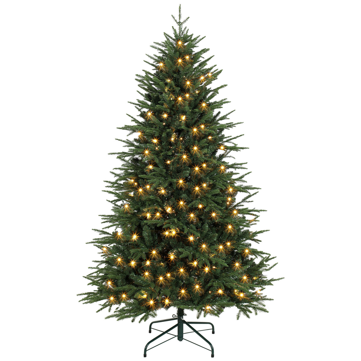 6ft Prelit Christmas Tree, Wide Artificial Hinged Xmas Tree with 300 Warm White LED Lights, 2345 Tips, Green