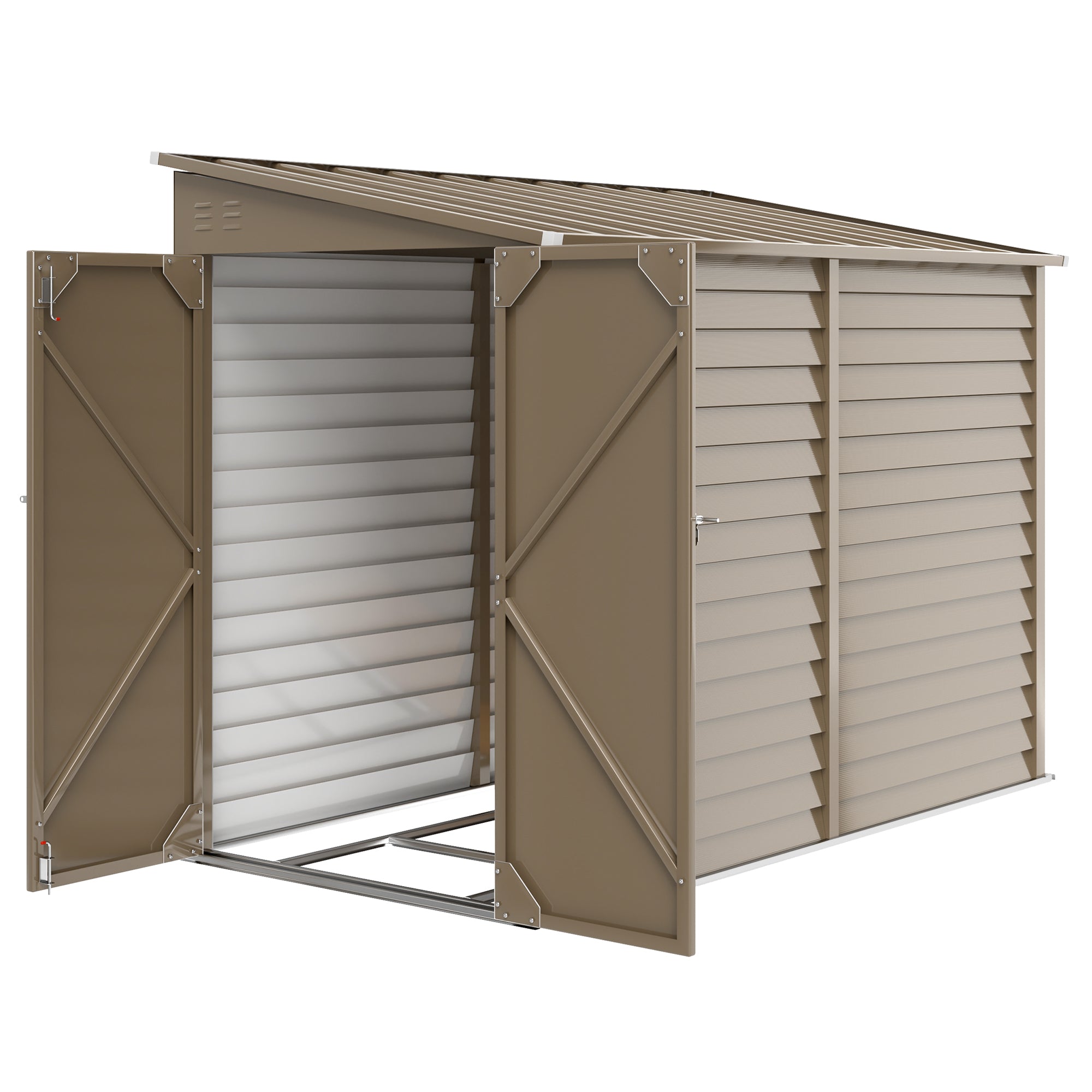 Metal Lean to Shed, 4.6' x 9', with Foundation Kit, Lockable Doors, for Outdoor Patio Lawn, Brown - Brown