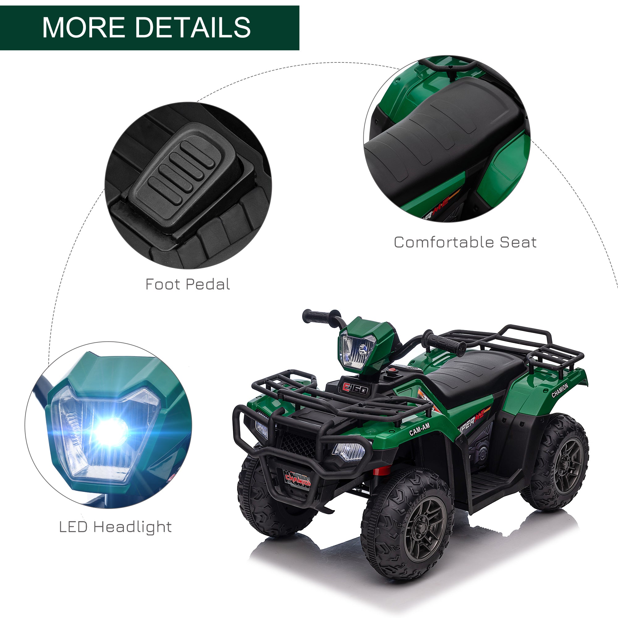 12V Electric Toy Car with Forward Backward Function, Music, LED Headlights, for Ages 3-5 Years, Green