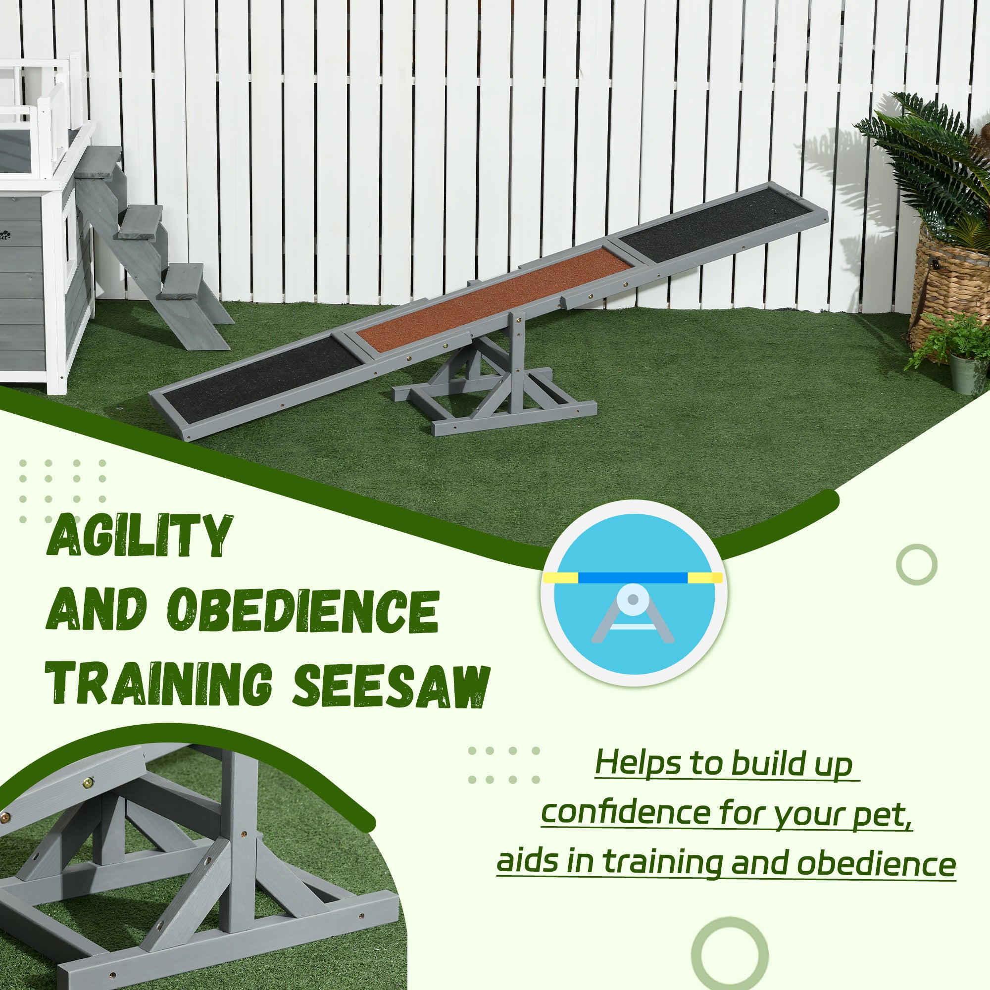 Wooden Dog Agility Seesaw for Training and Exercise, Gray - Gray - Image 7