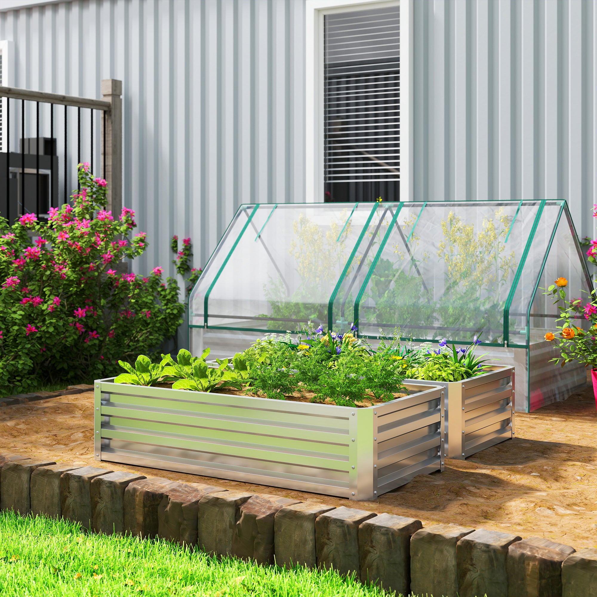 Galvanized Raised Garden Bed, 4' x 2' x 1' Metal Planter Box, for Growing Vegetables, Flowers, Herbs, Succulents, Silver - Silver - Image 2